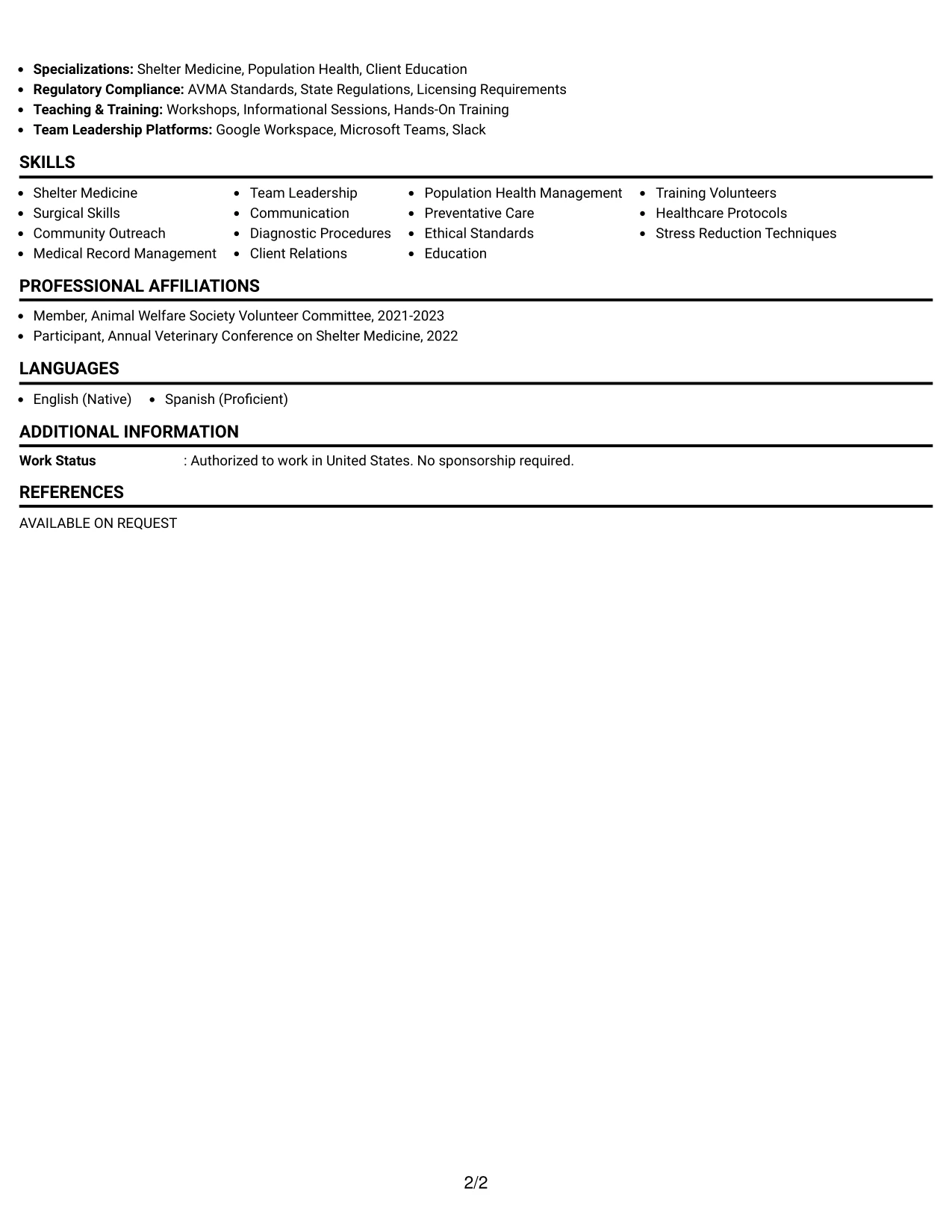 Resume Example Page 2