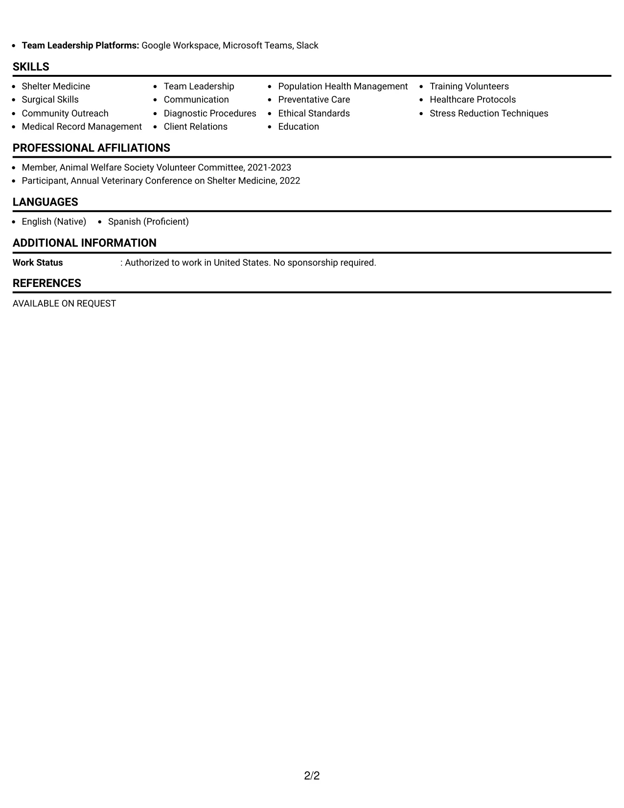 Resume Example Page 2