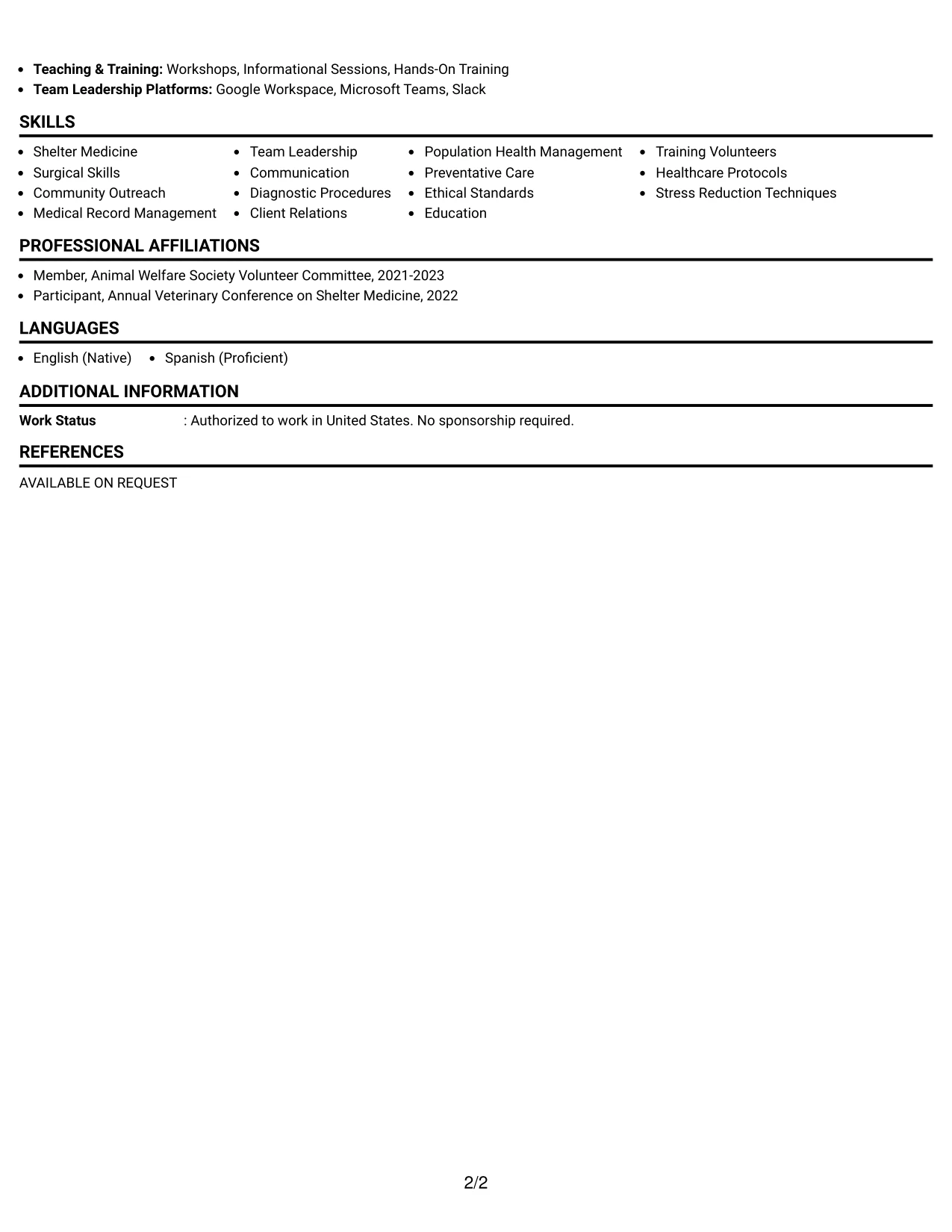 Resume Example Page 2