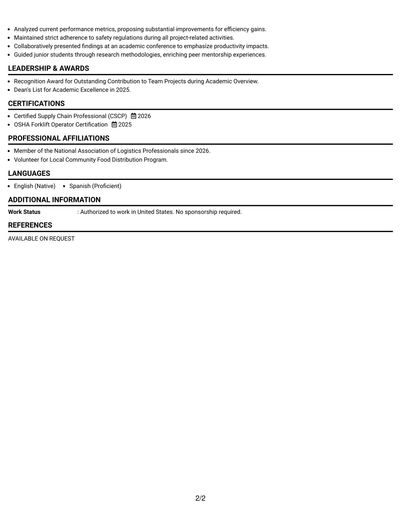 Resume Example Page 2