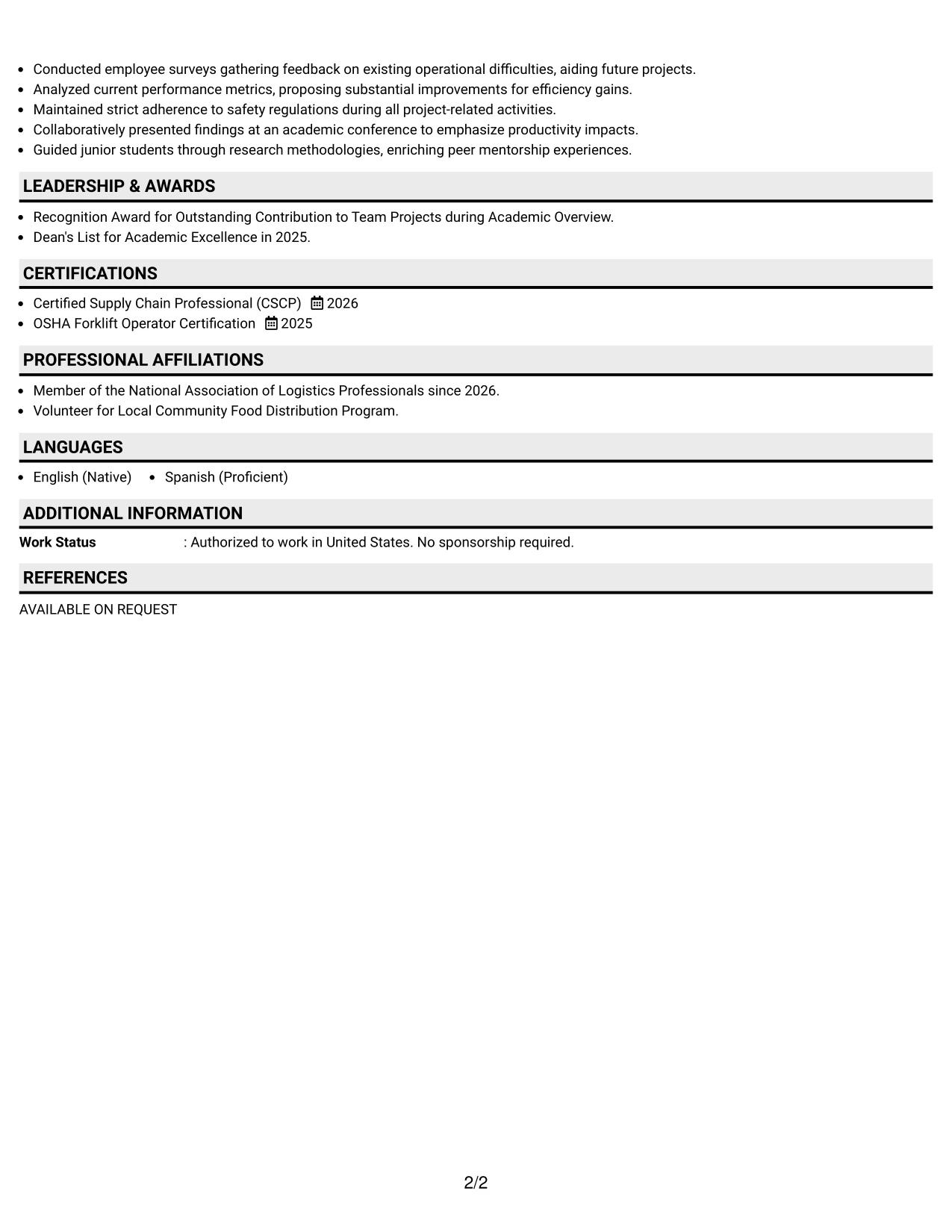 Resume Example Page 2