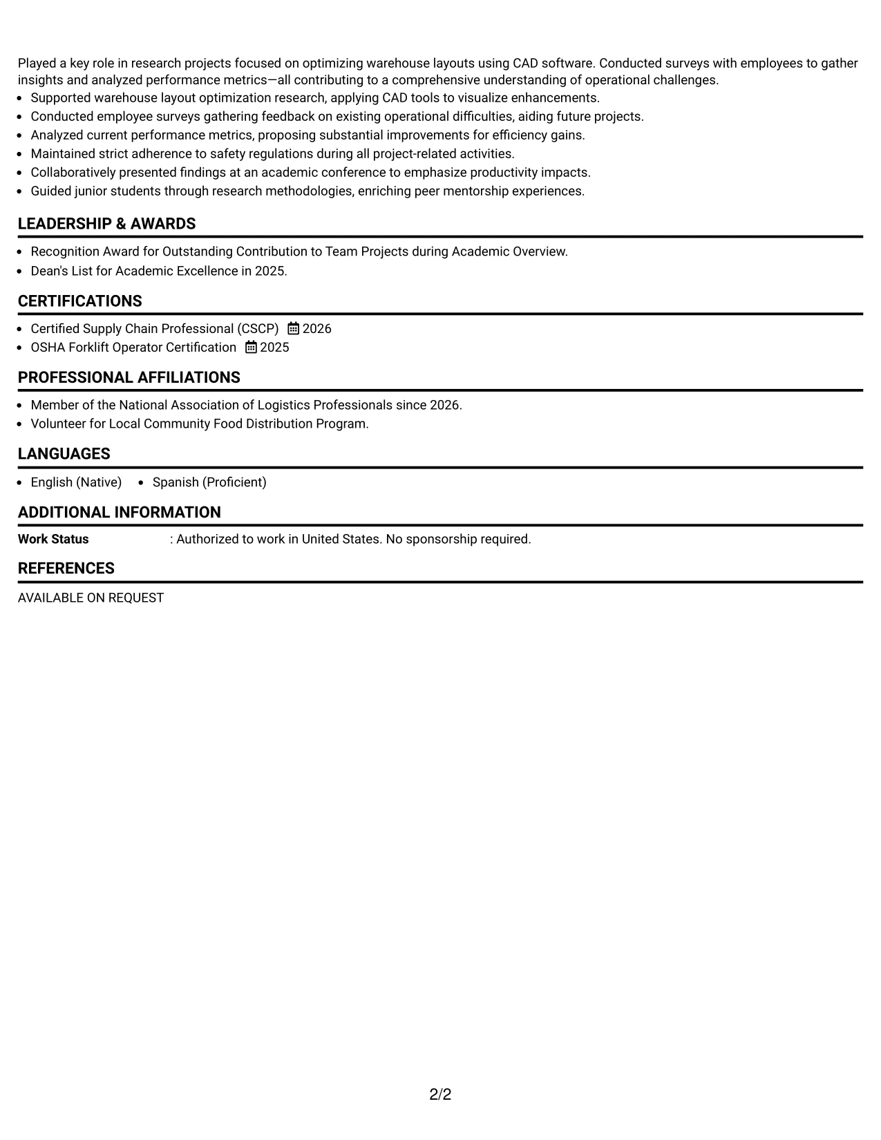 Resume Example Page 2