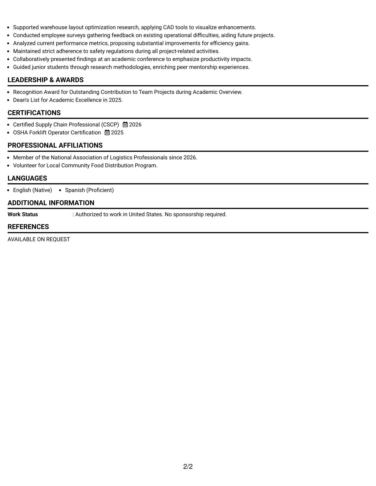 Resume Example Page 2