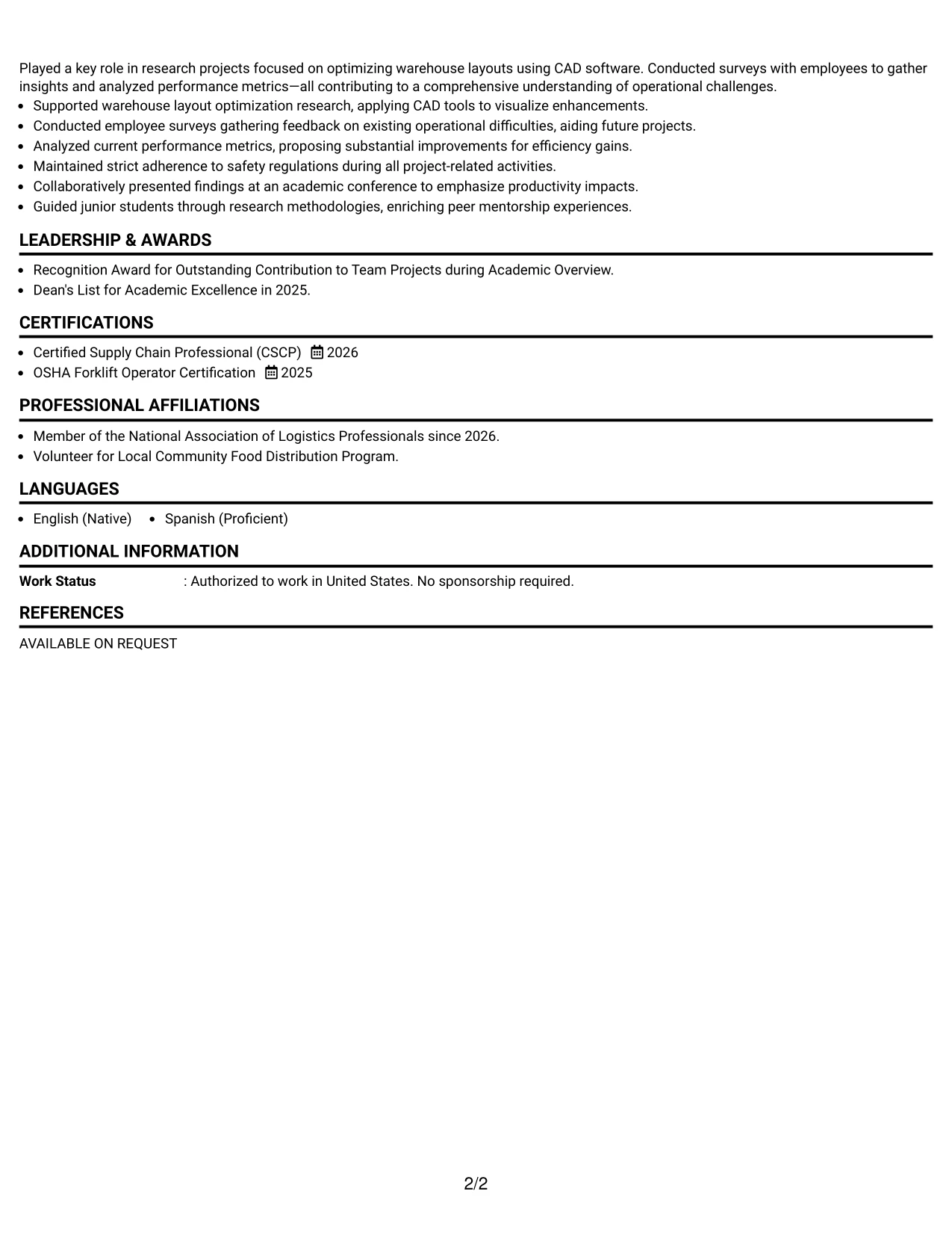 Resume Example Page 2