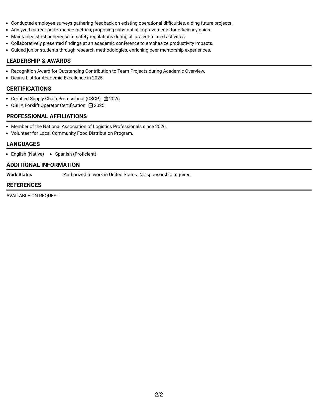 Resume Example Page 2