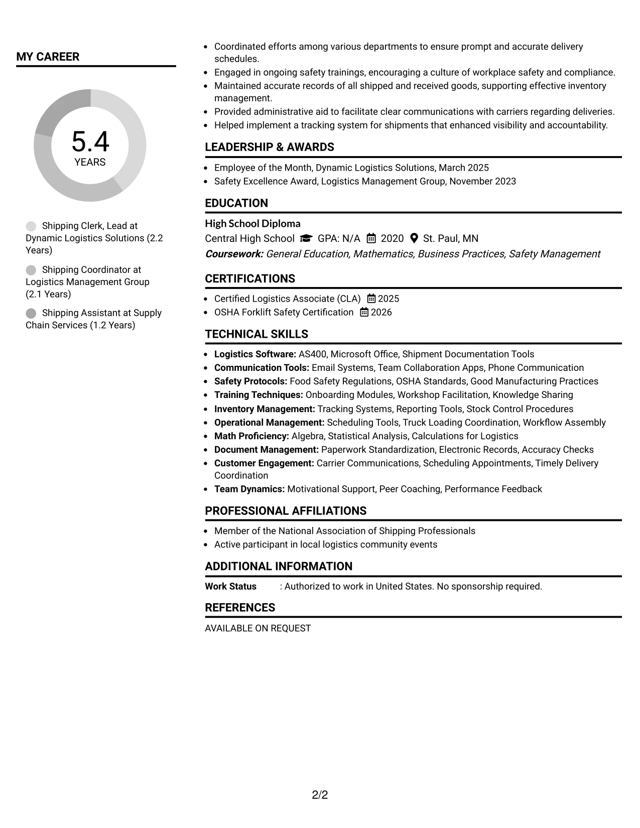 Resume Example Page 2