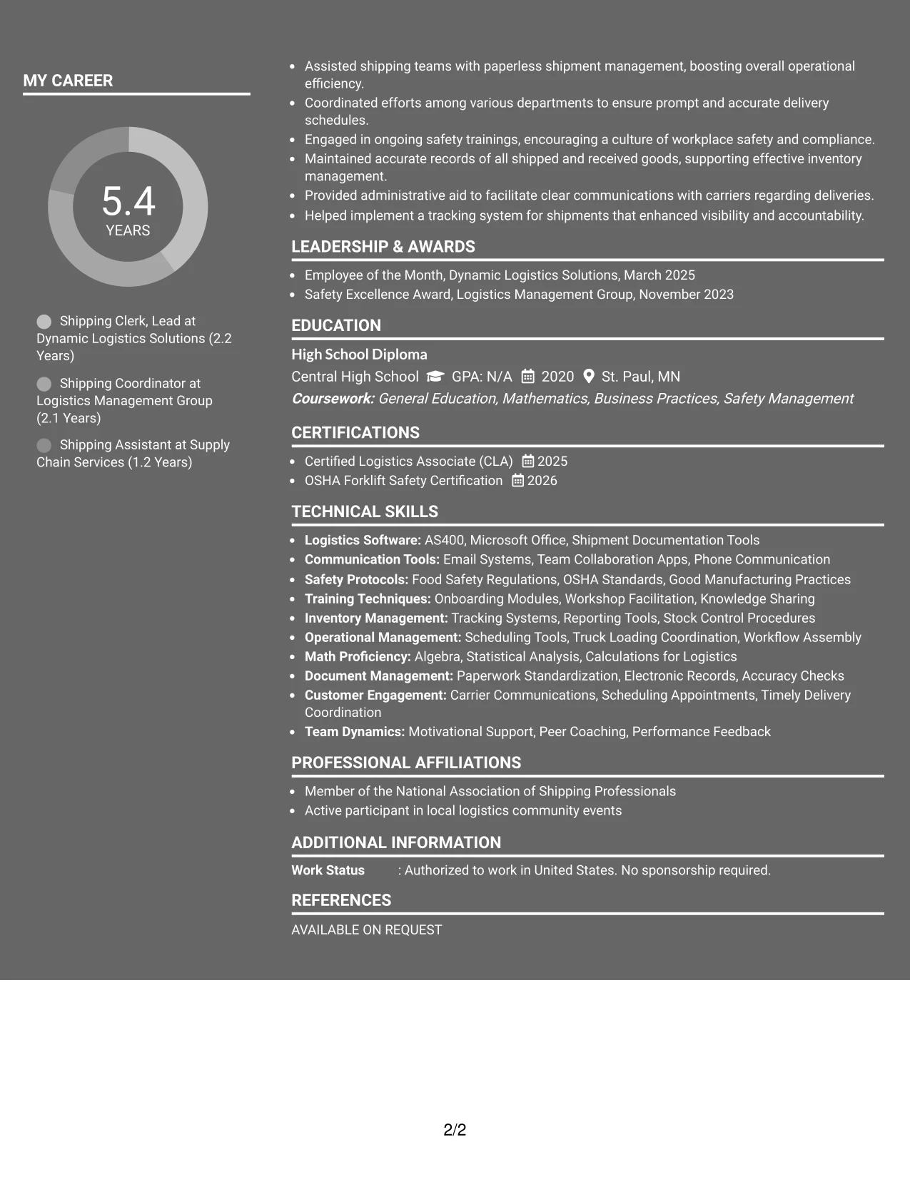 Resume Example Page 2