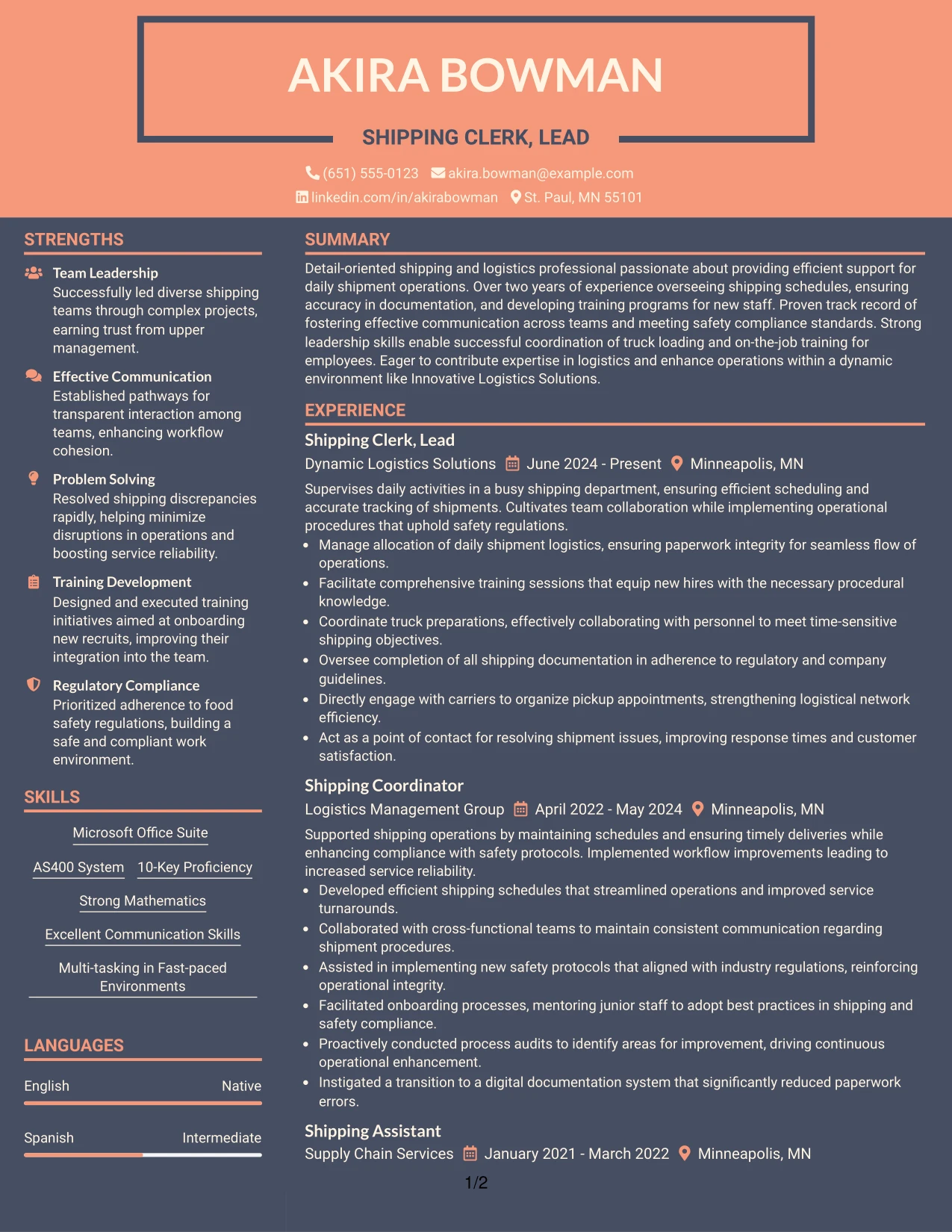 Resume Example Page 1