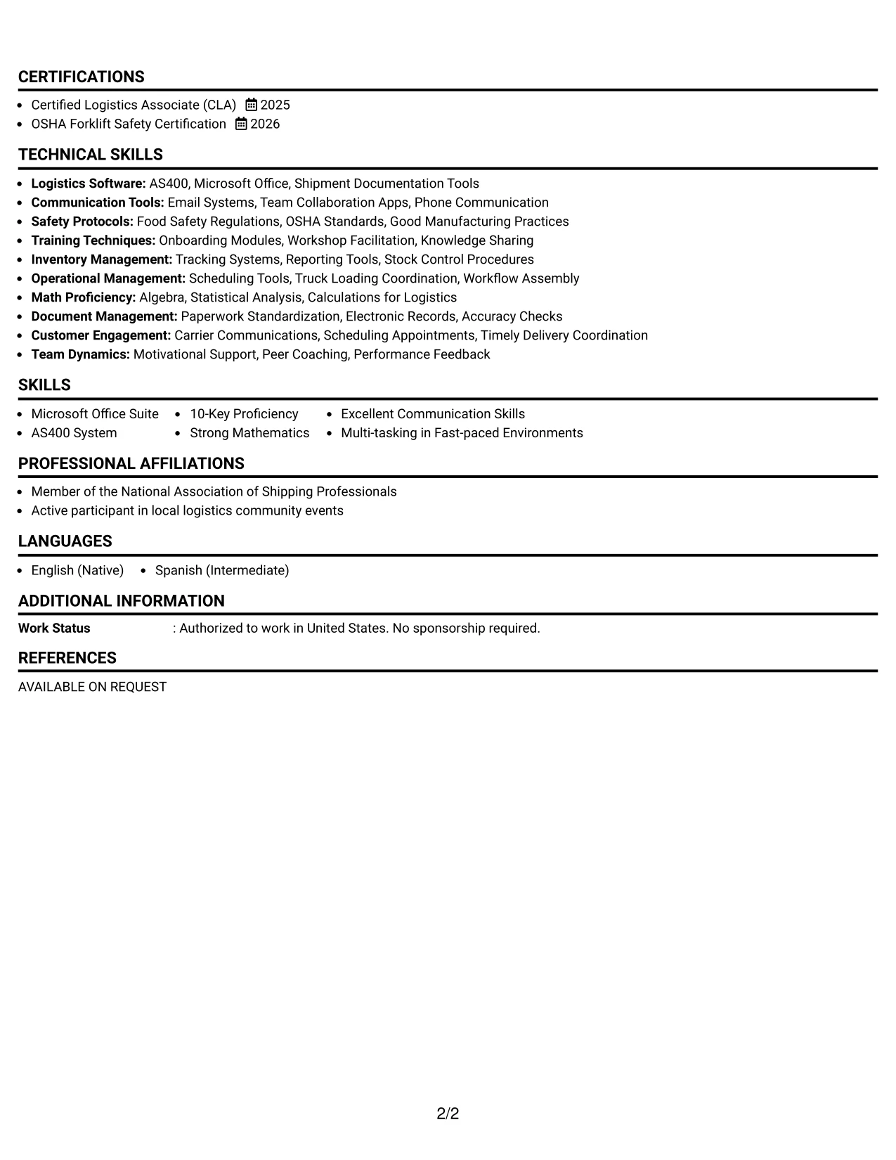 Resume Example Page 2