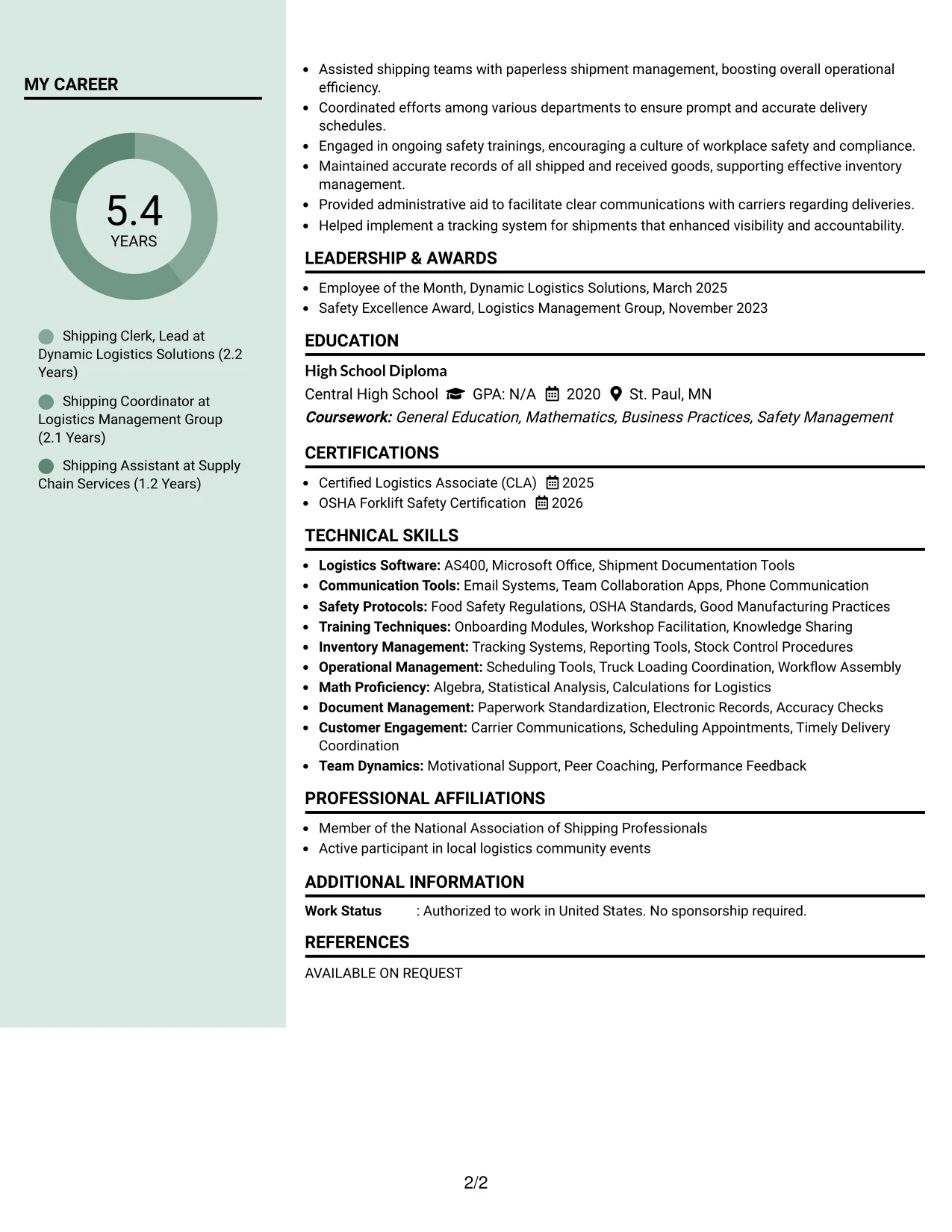 Resume Example Page 2