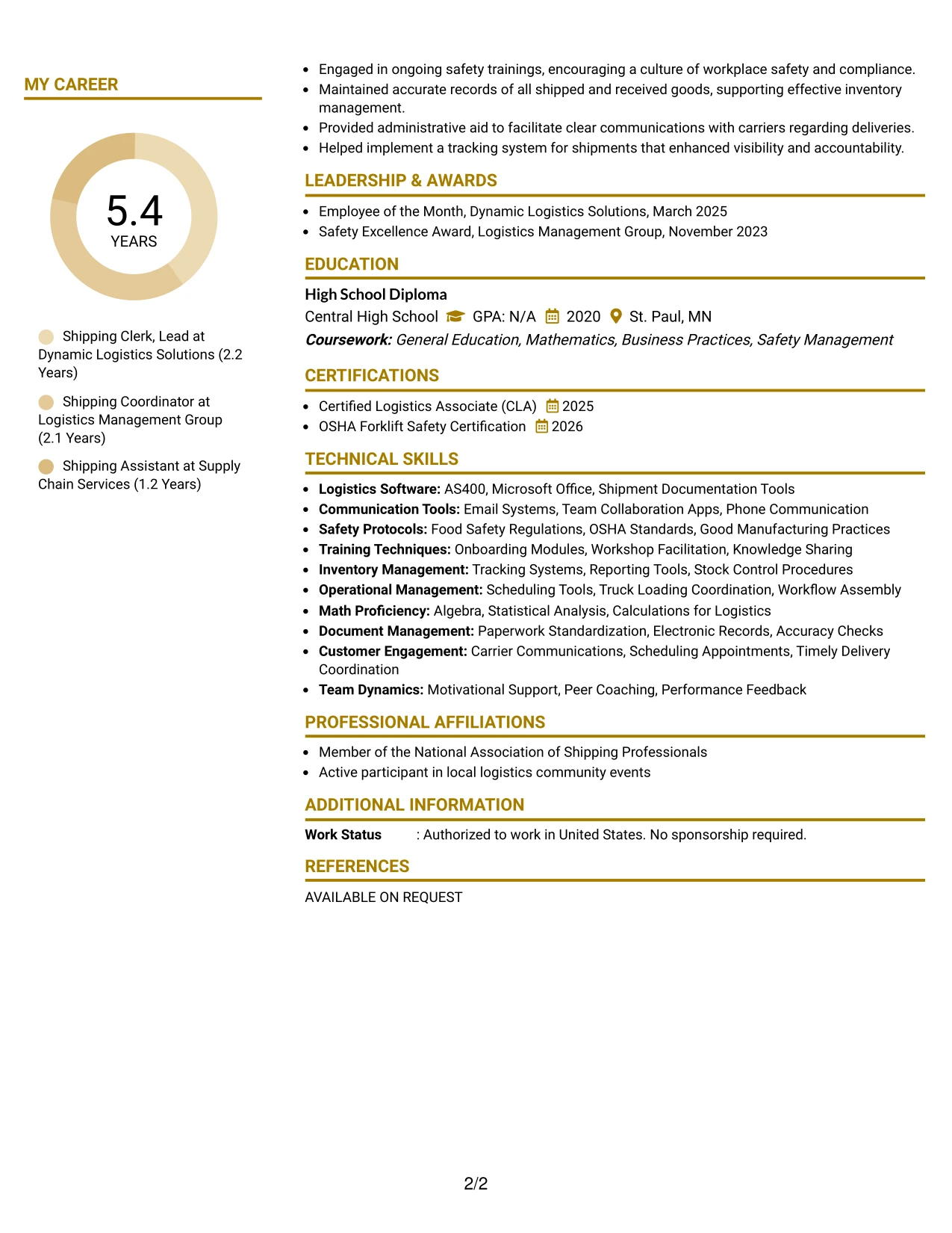 Resume Example Page 2