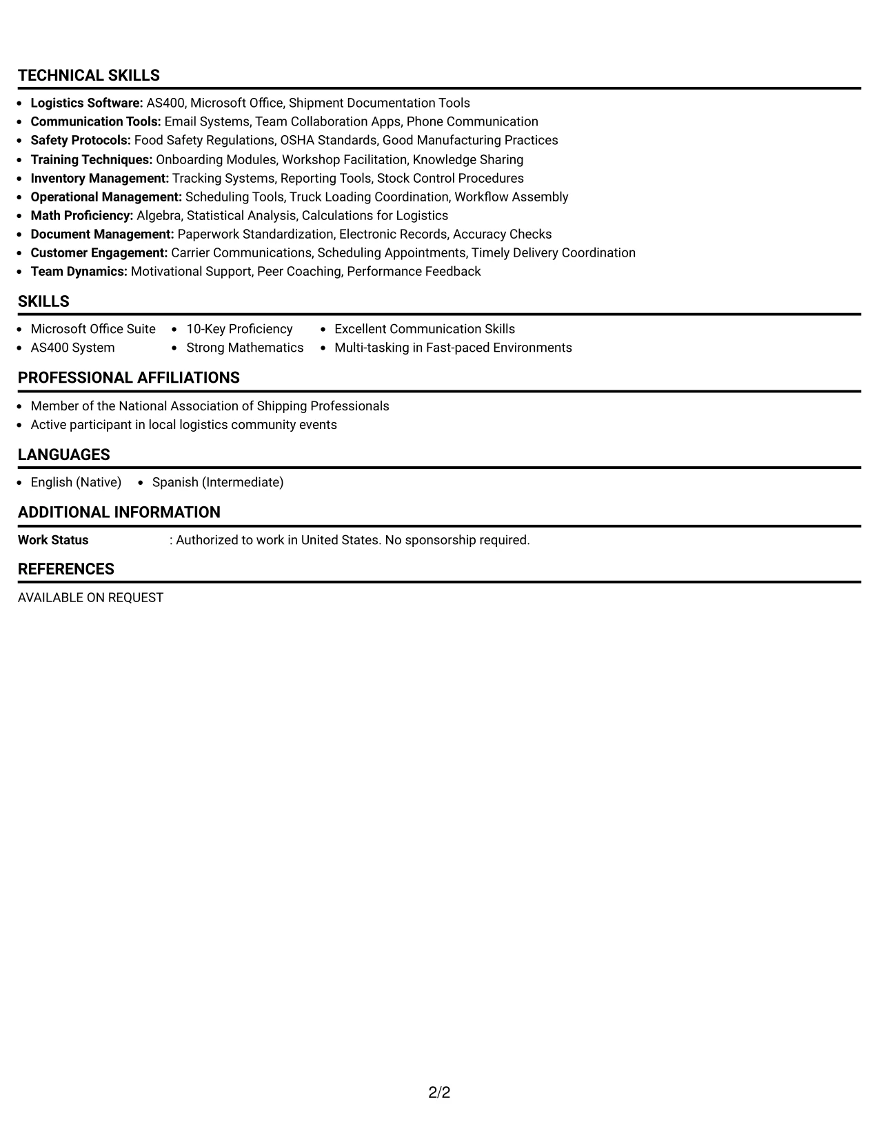 Resume Example Page 2