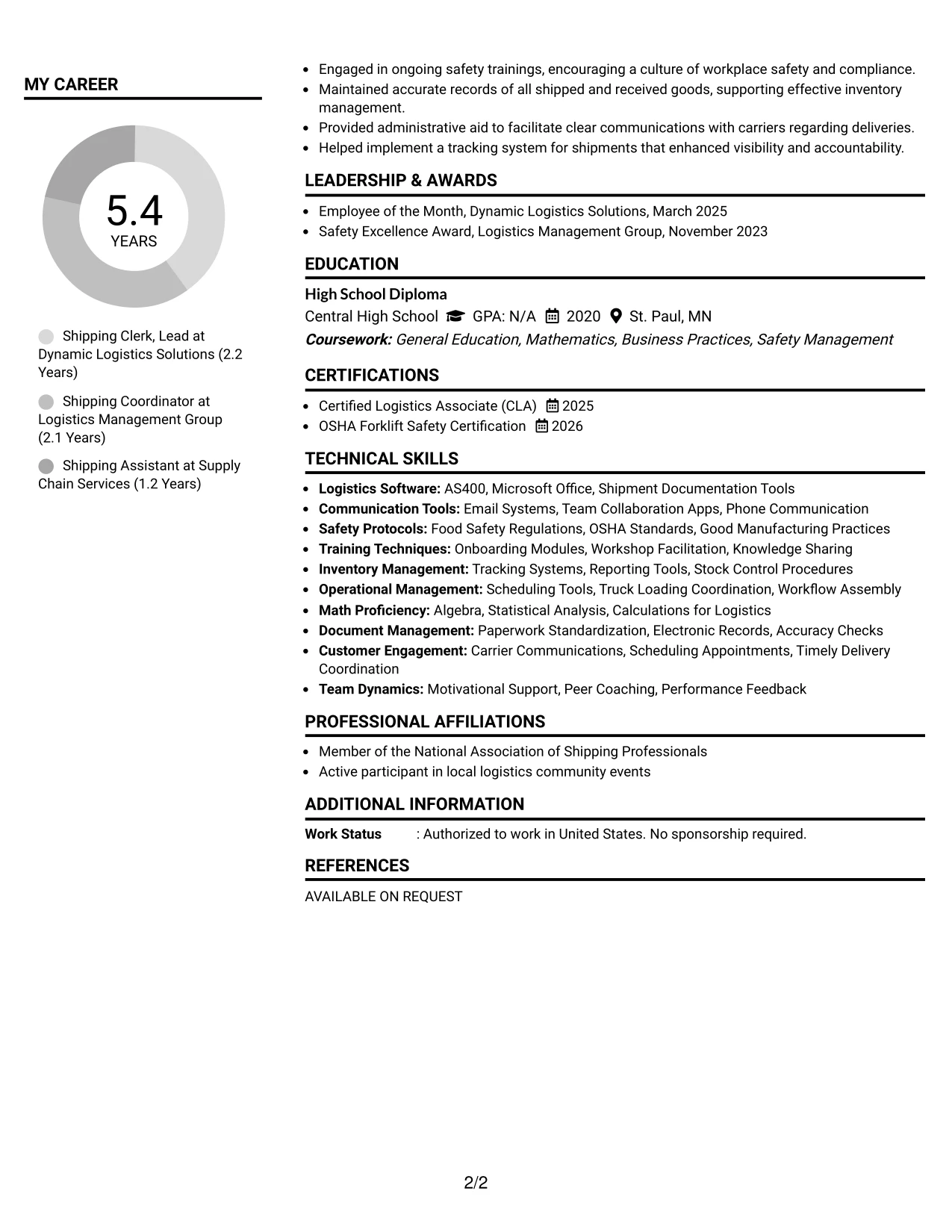 Resume Example Page 2