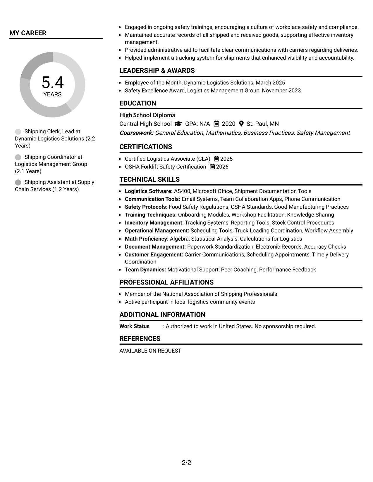 Resume Example Page 2