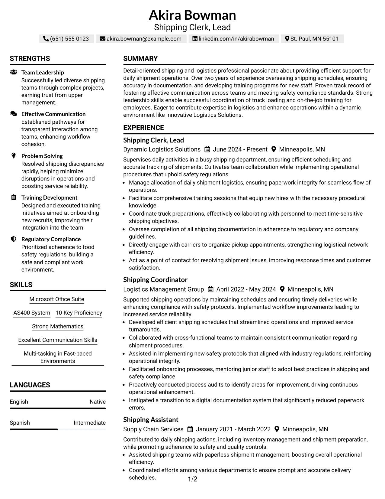 Resume Example Page 1