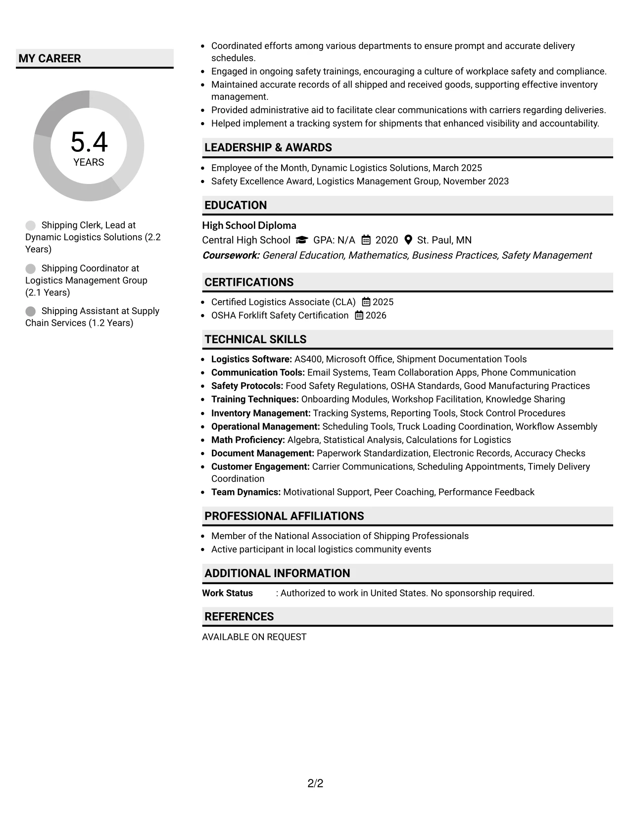 Resume Example Page 2