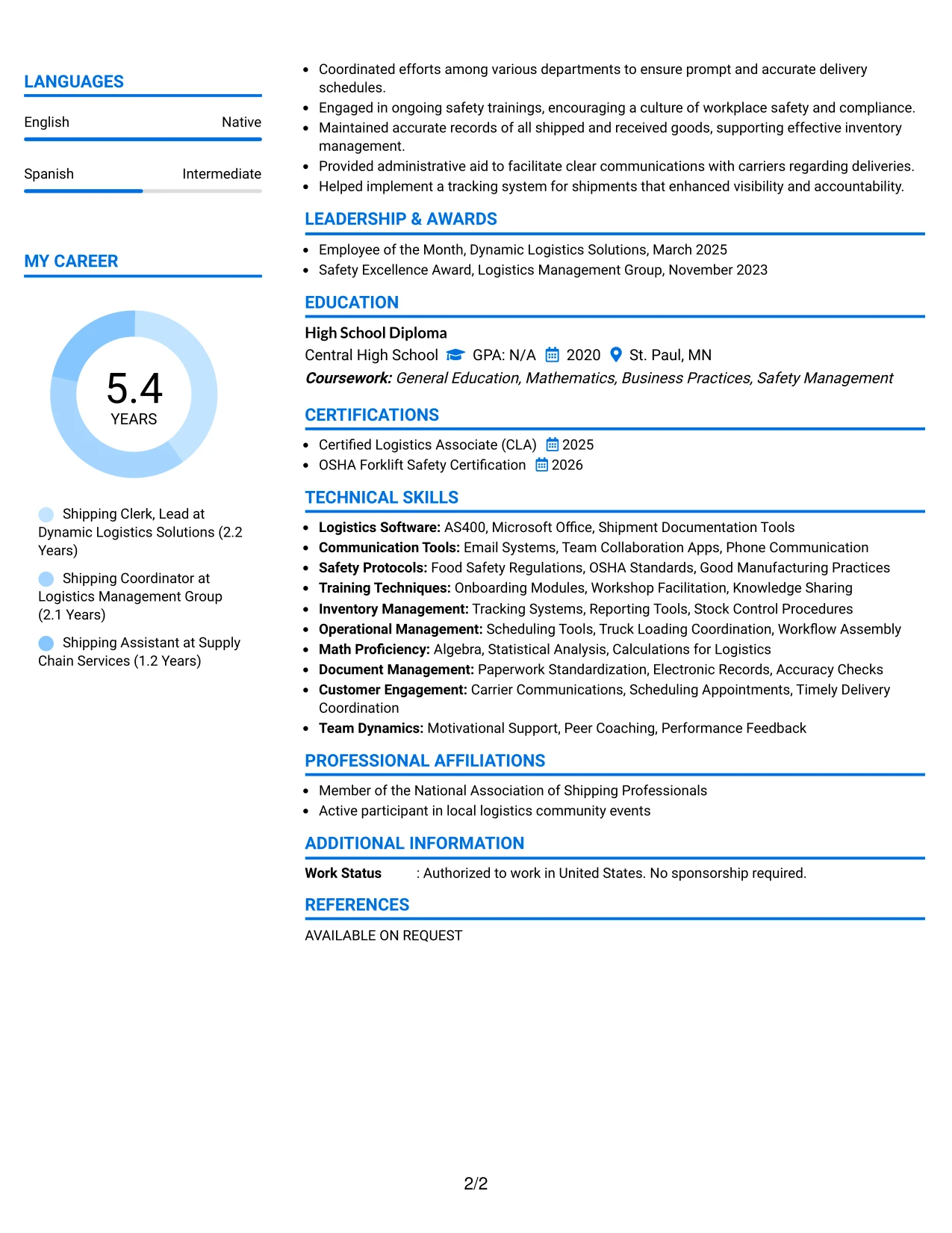 Resume Example Page 2