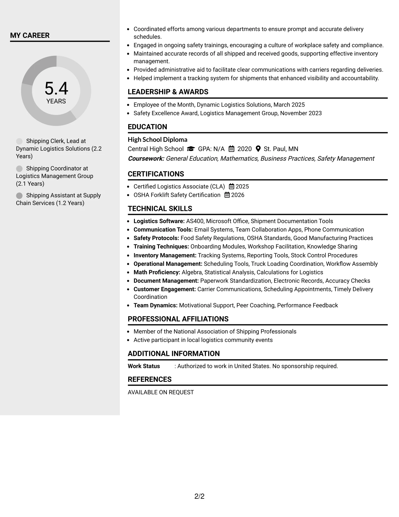Resume Example Page 2
