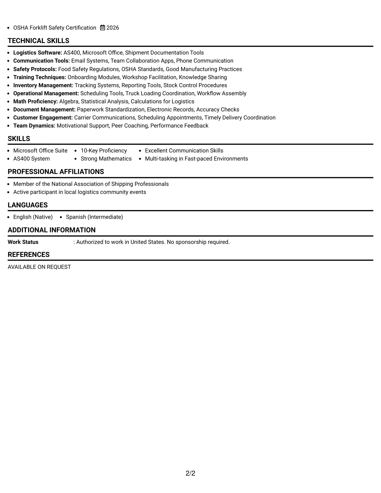 Resume Example Page 2