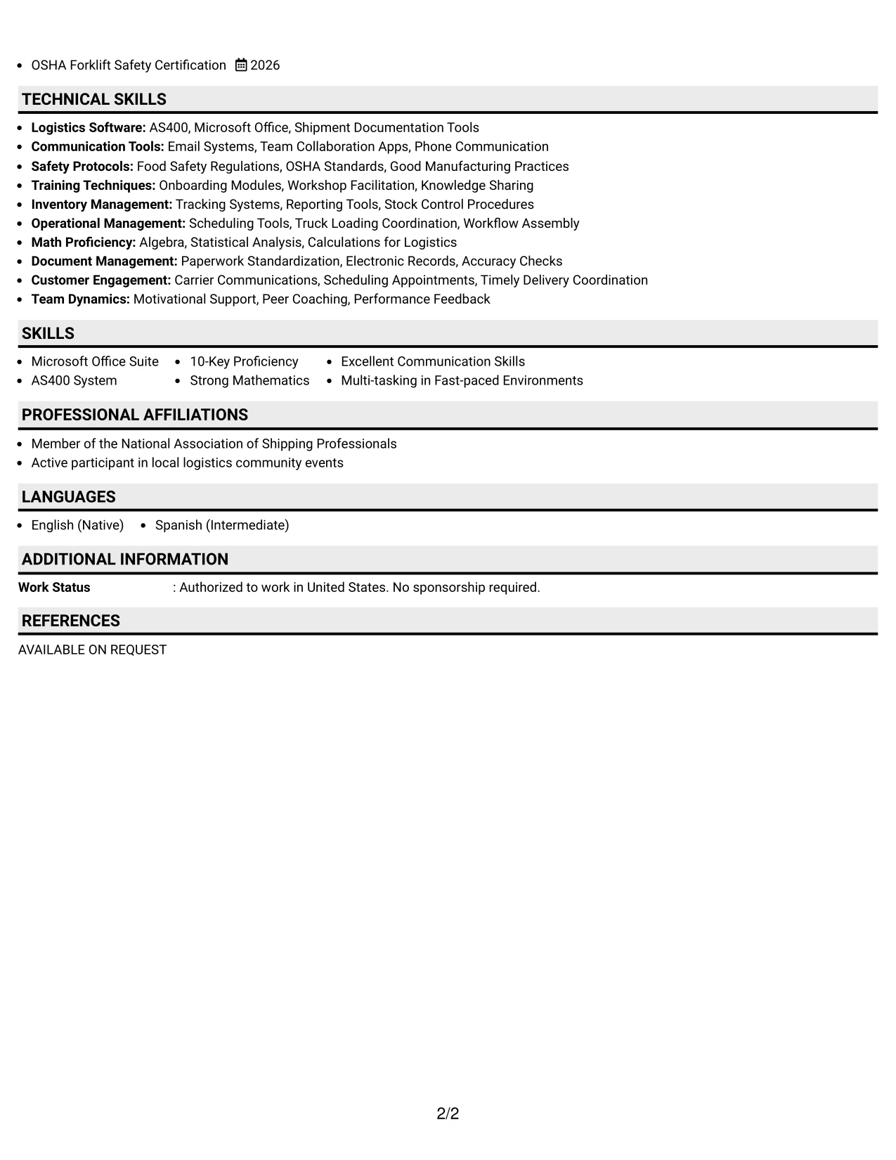 Resume Example Page 2