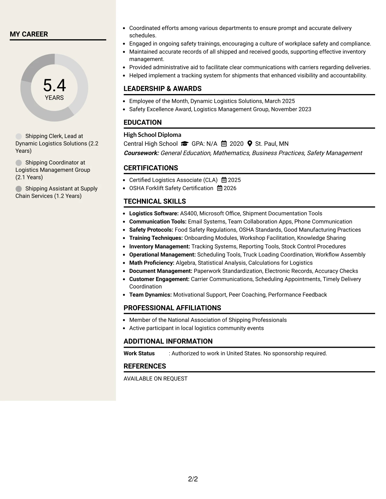 Resume Example Page 2