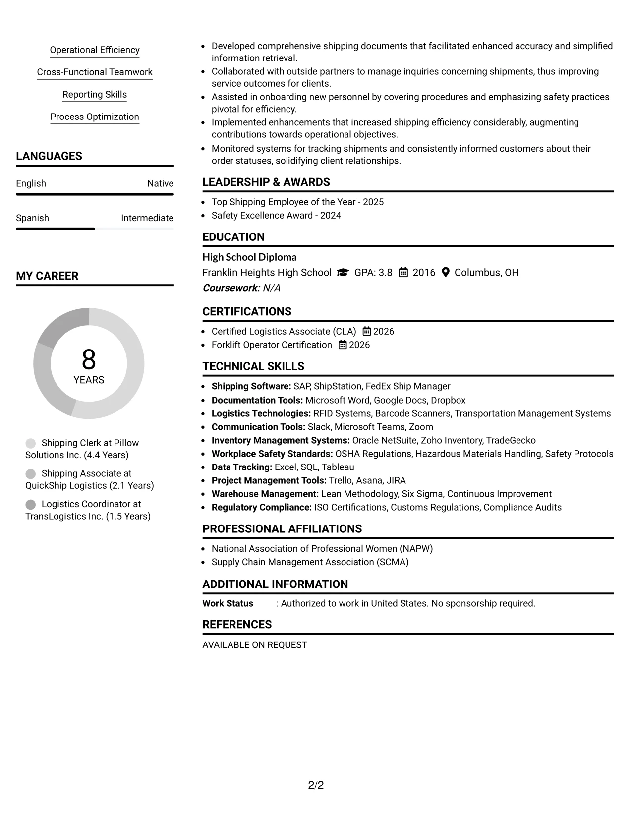 Resume Example Page 2