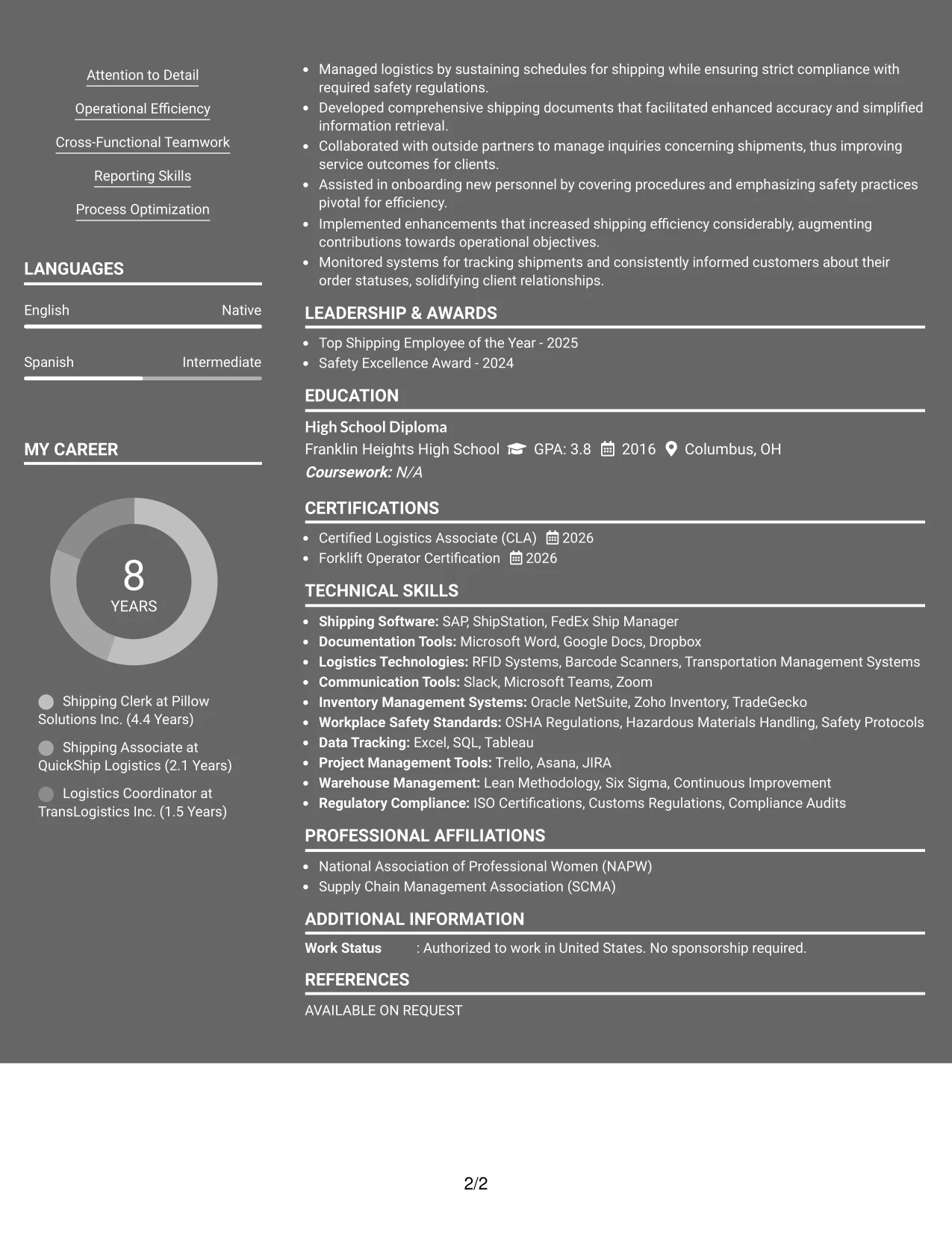 Resume Example Page 2