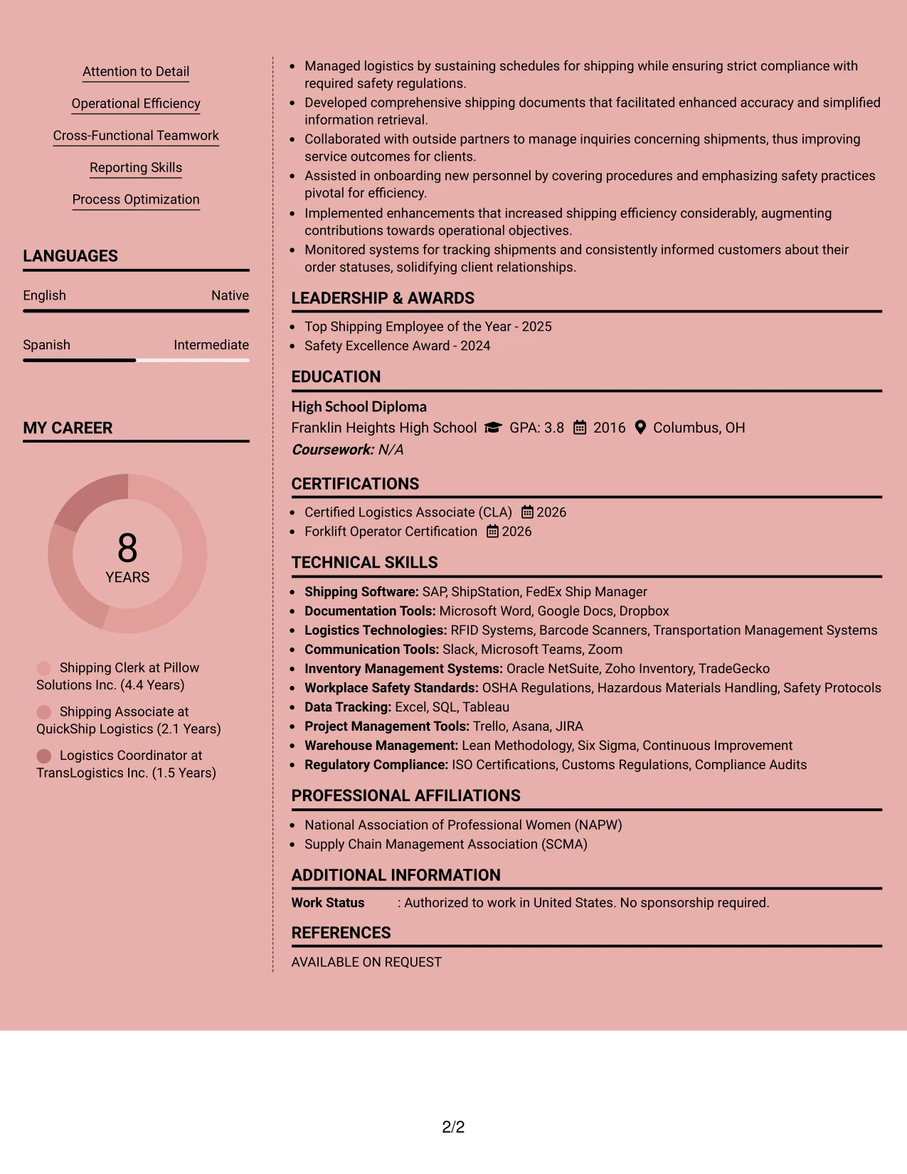 Resume Example Page 2