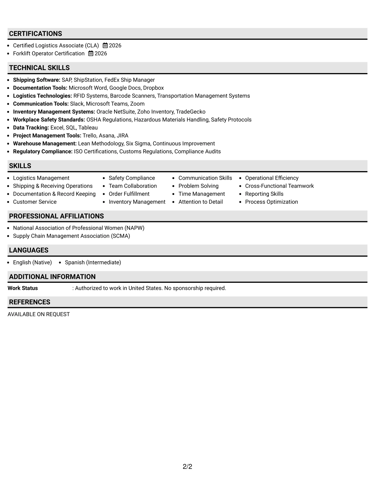 Resume Example Page 2