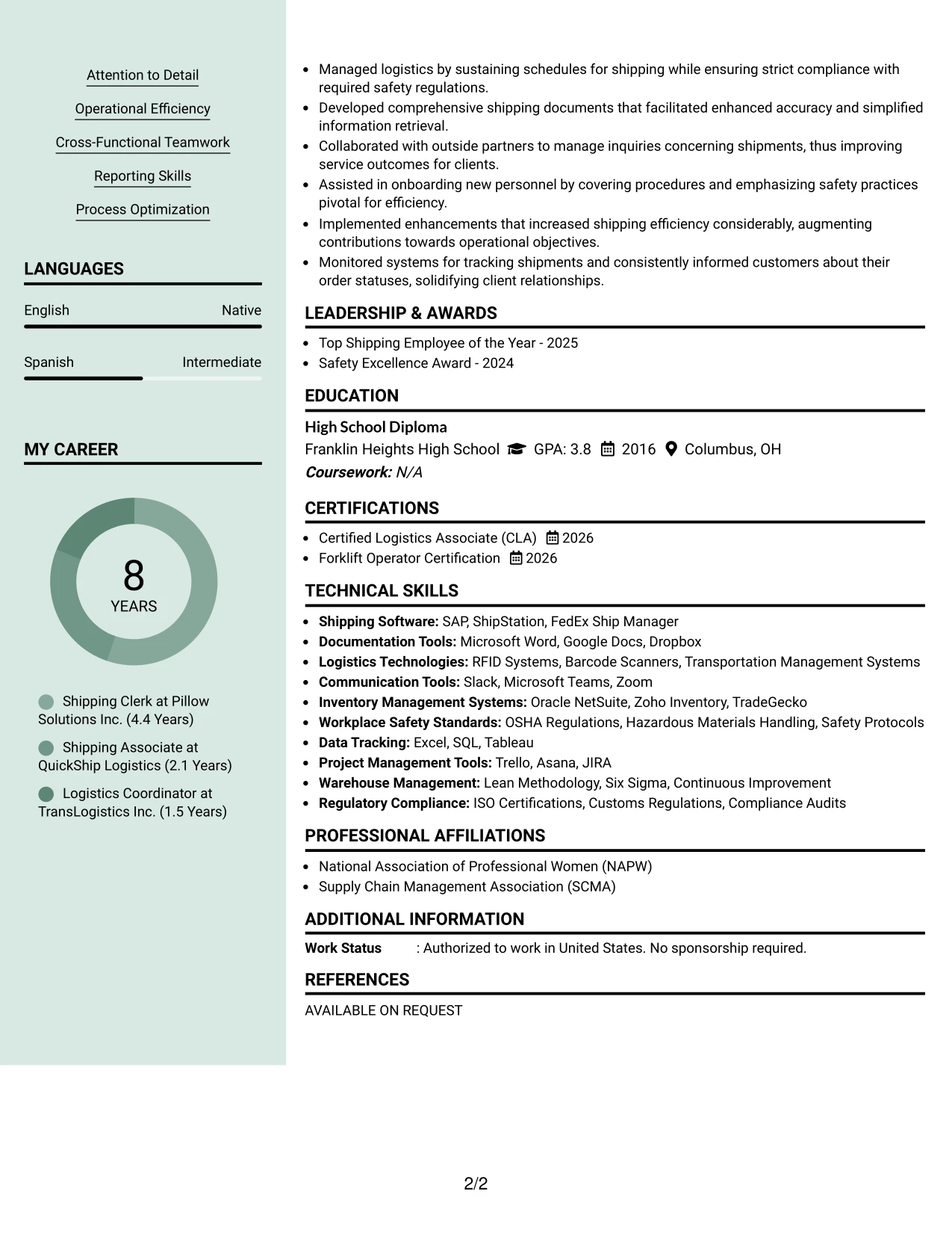 Resume Example Page 2