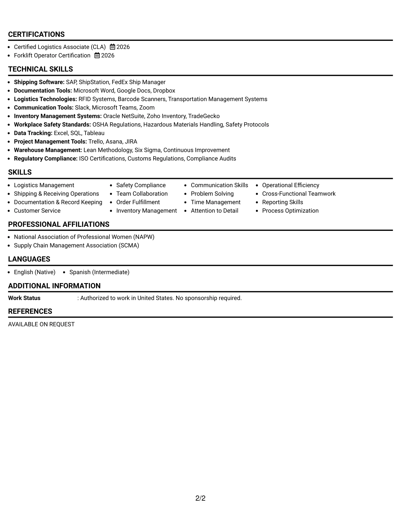 Resume Example Page 2