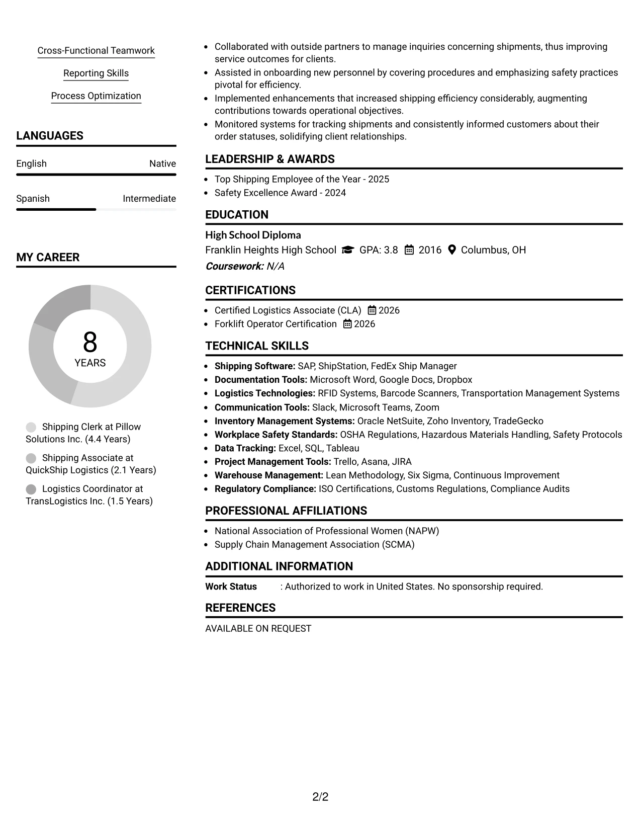 Resume Example Page 2