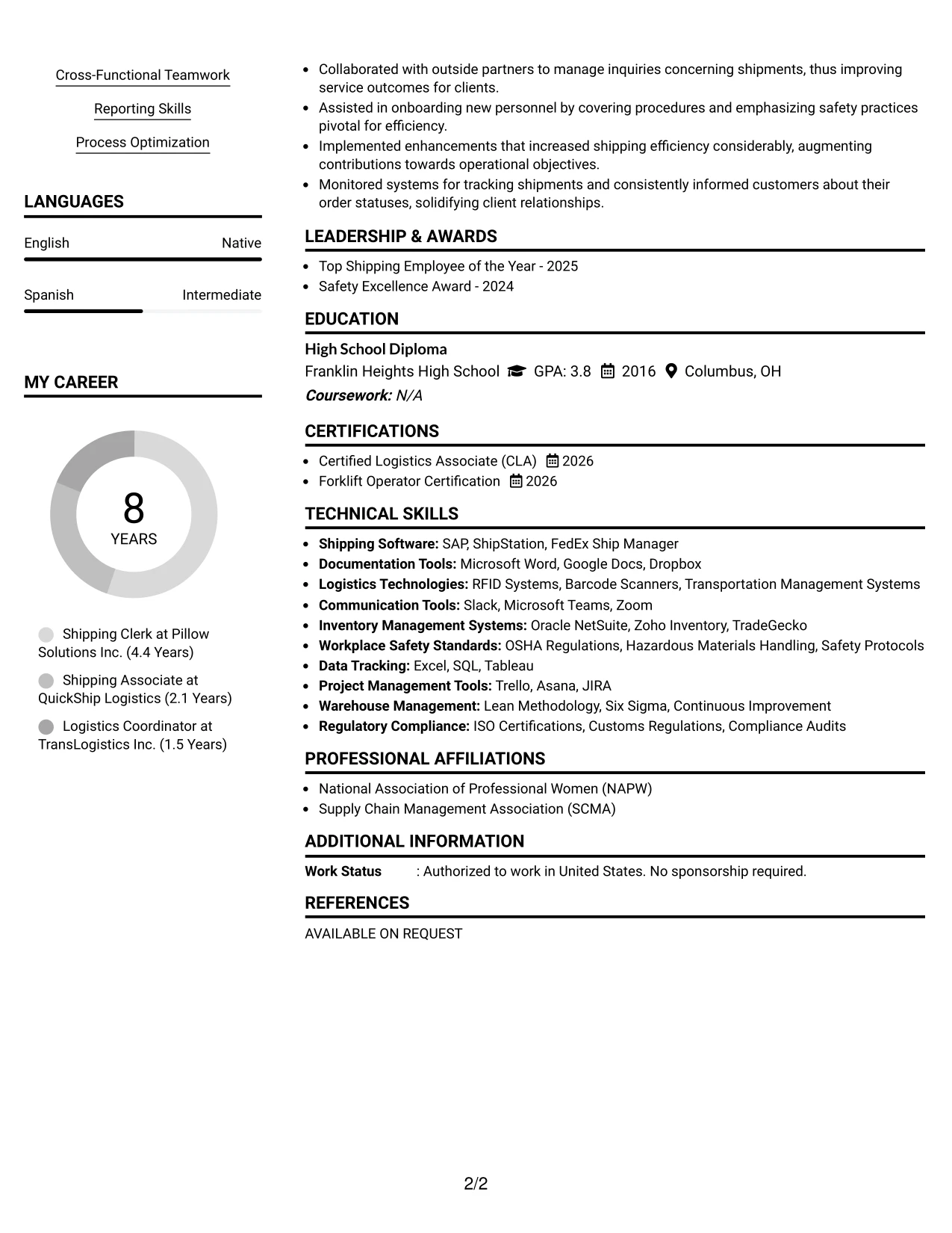 Resume Example Page 2