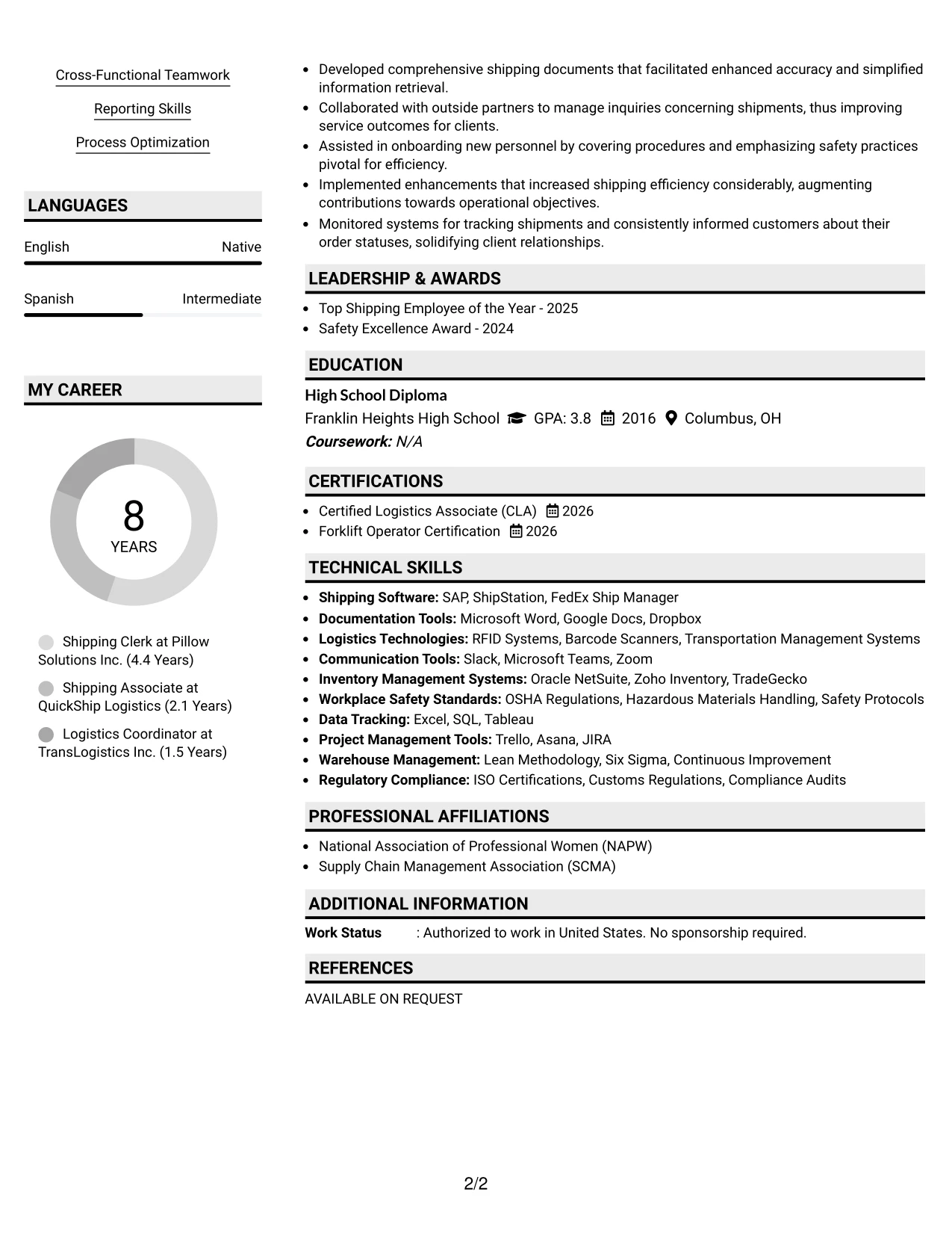 Resume Example Page 2