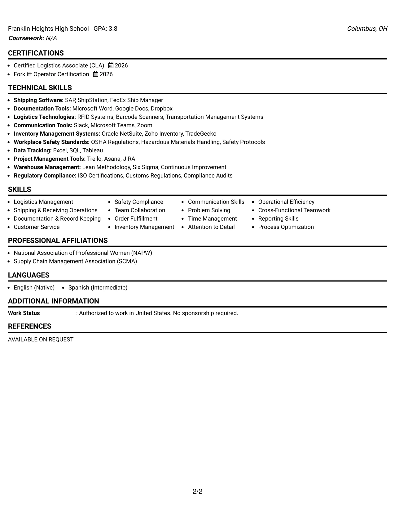 Resume Example Page 2