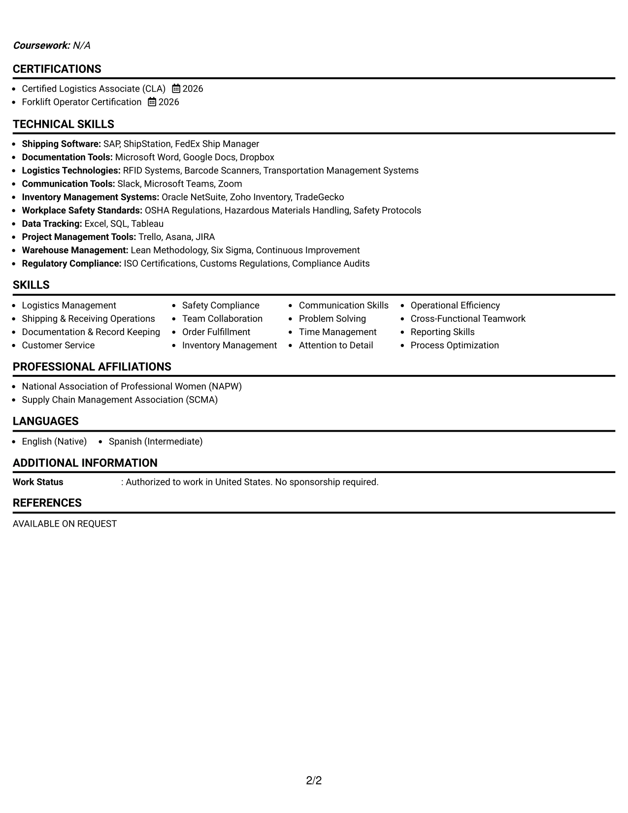 Resume Example Page 2