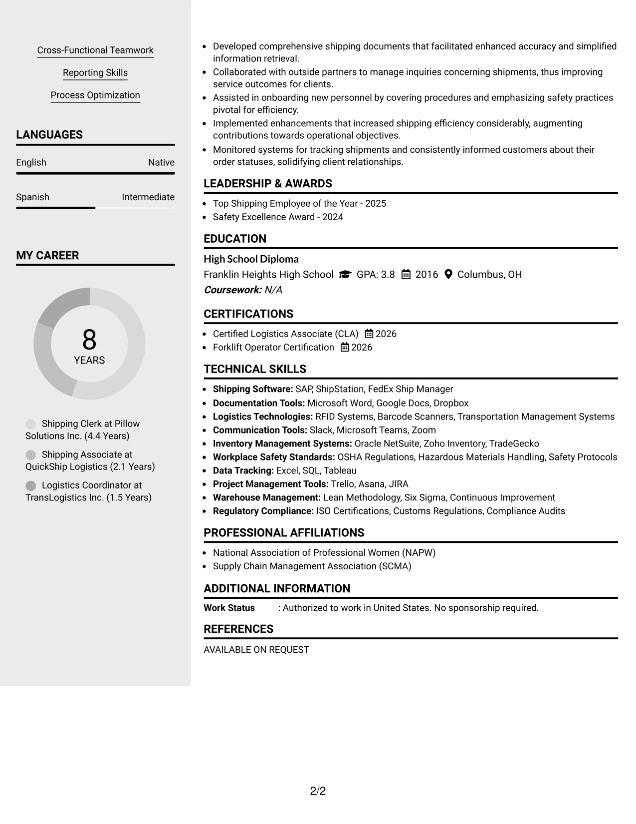 Resume Example Page 2