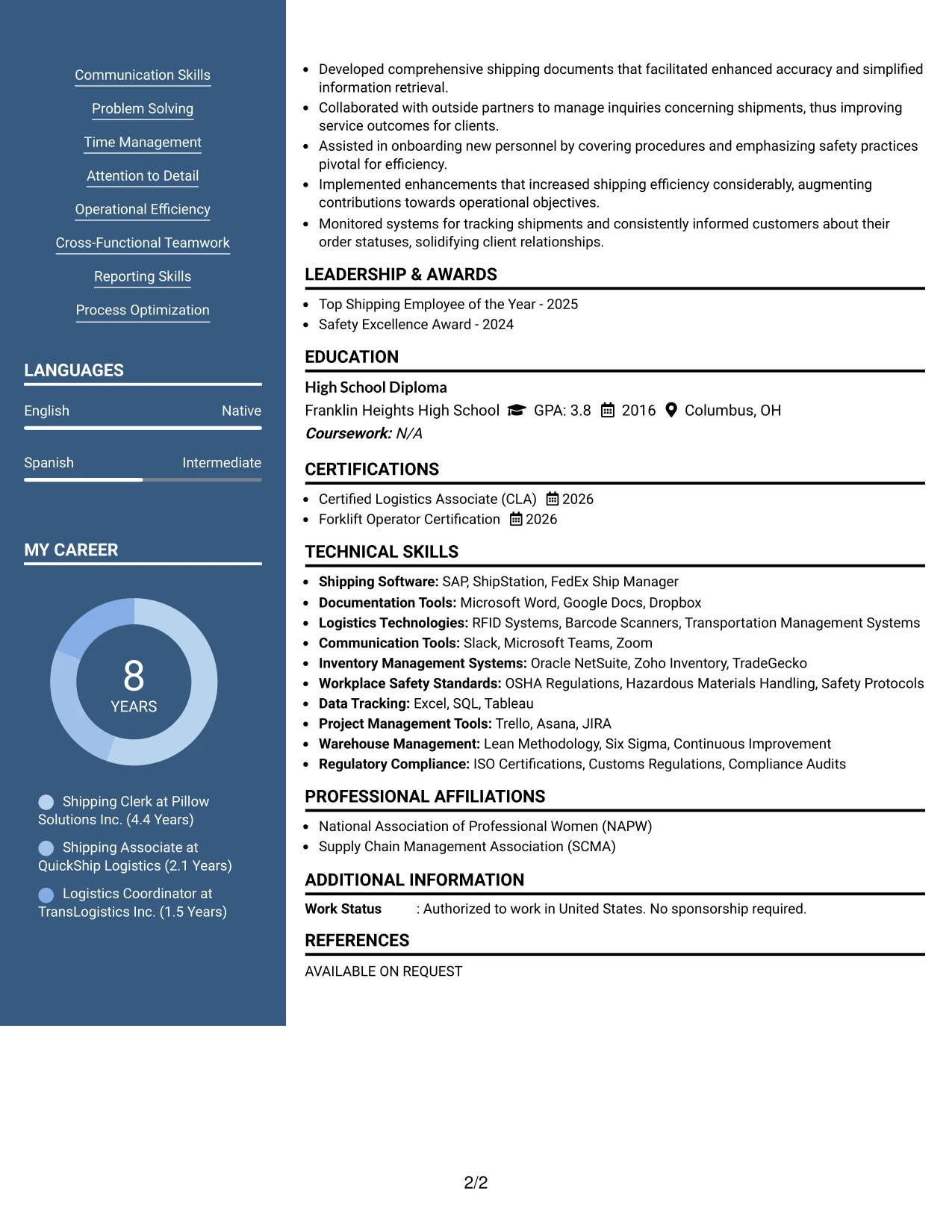 Resume Example Page 2