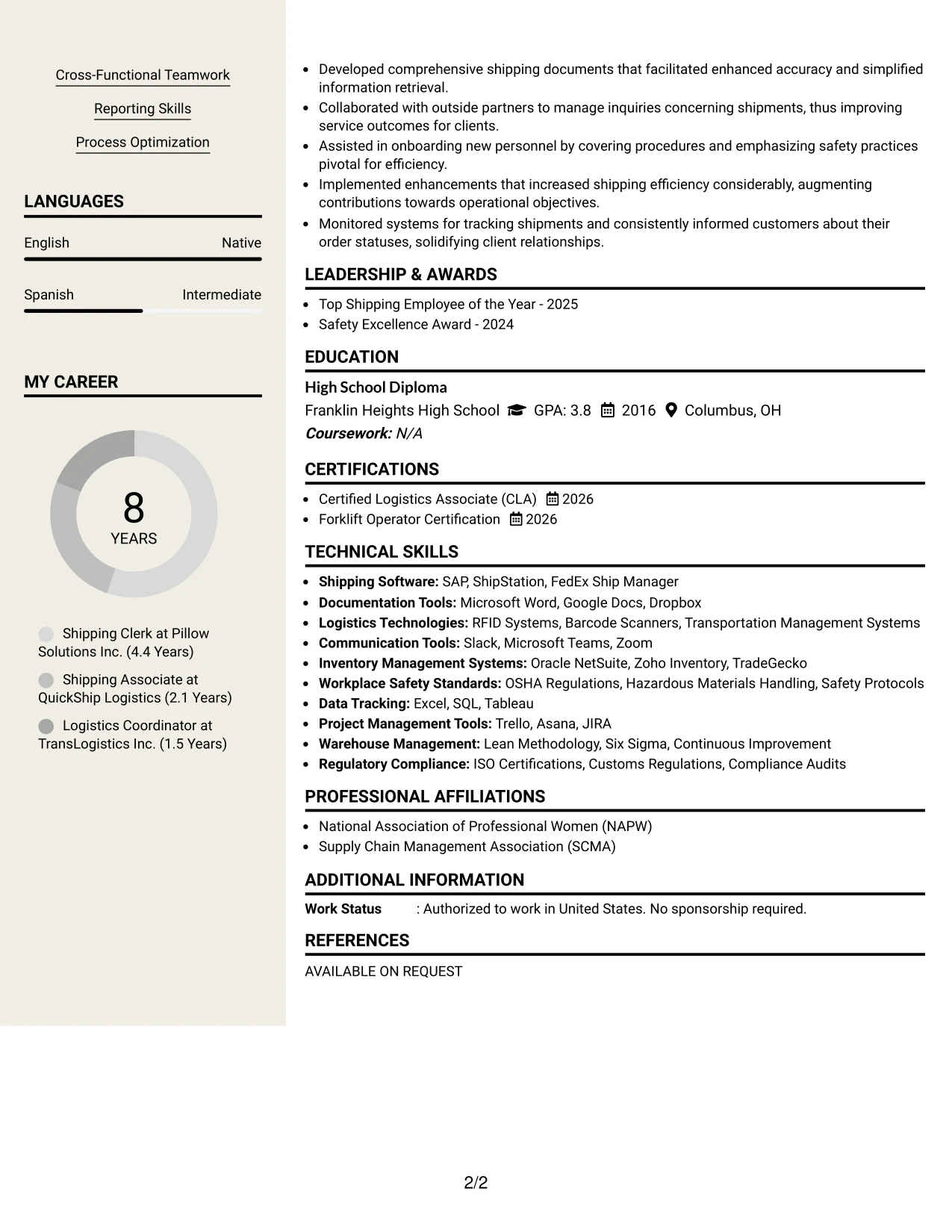 Resume Example Page 2