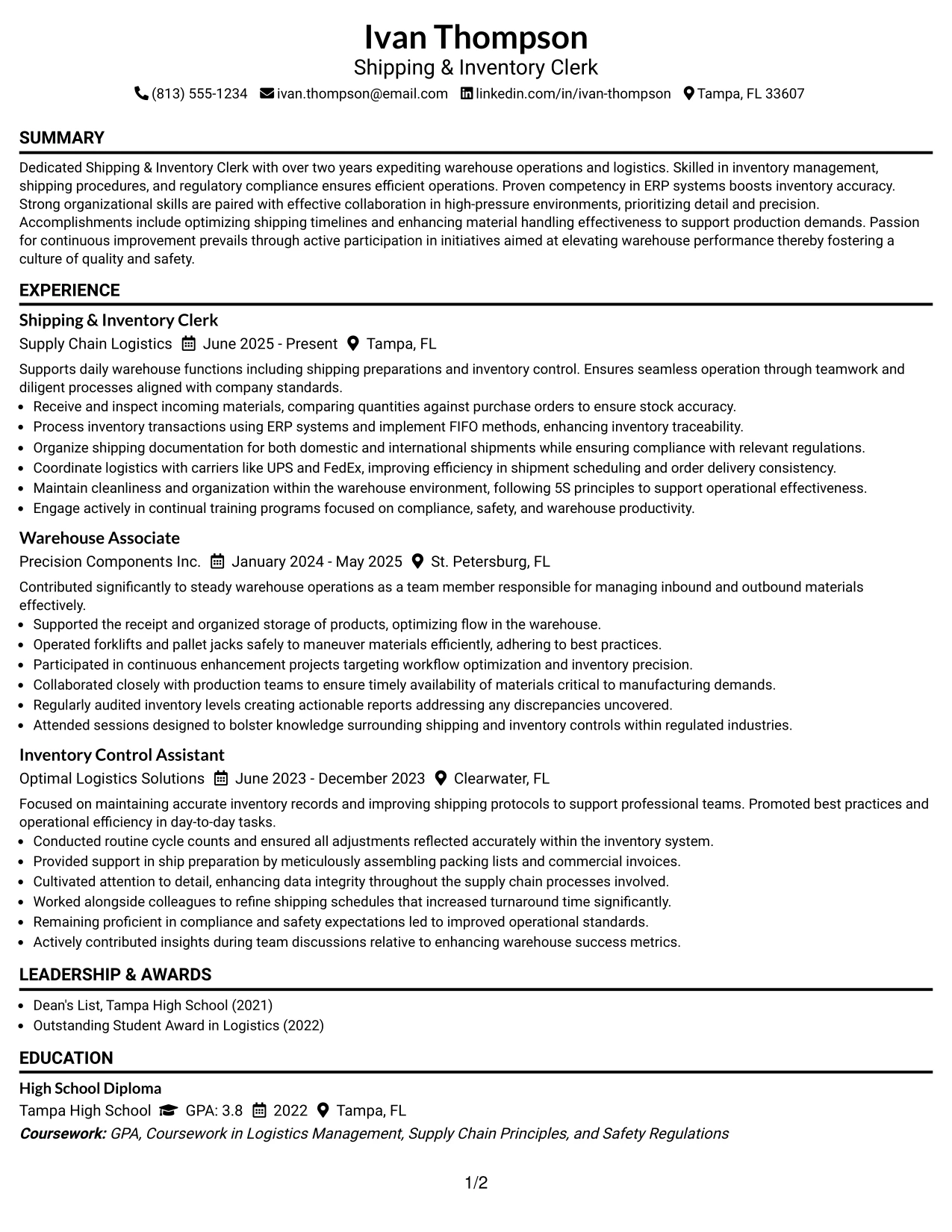 Resume Example Page 1