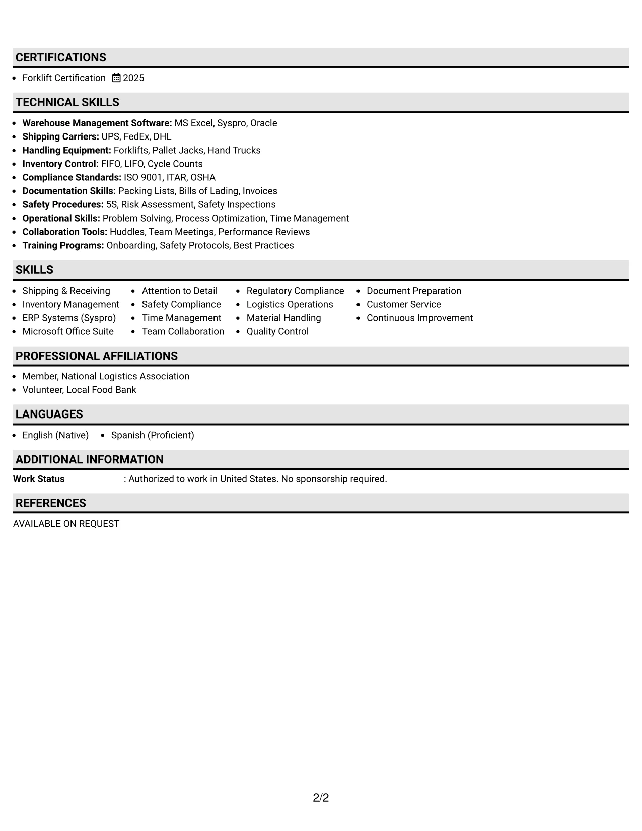 Resume Example Page 2