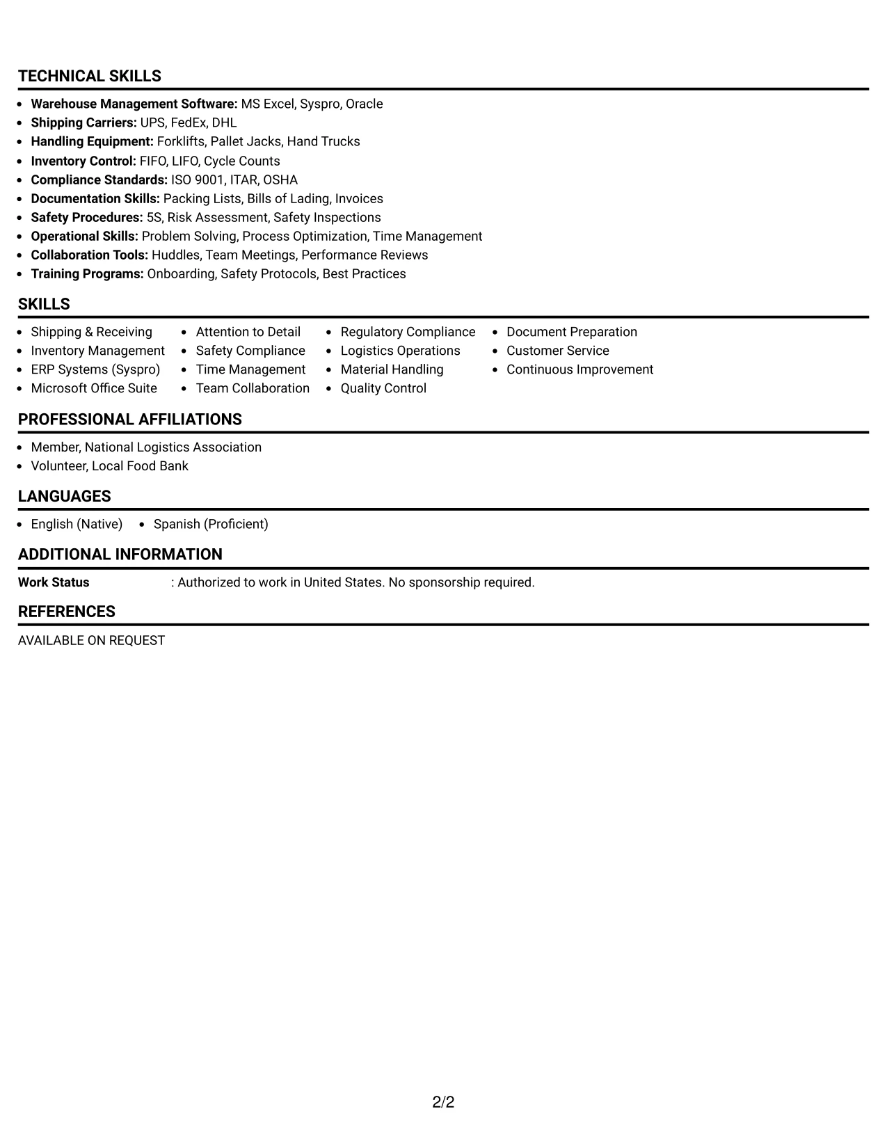 Resume Example Page 2