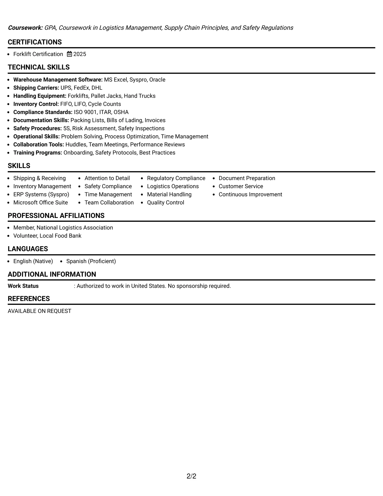 Resume Example Page 2