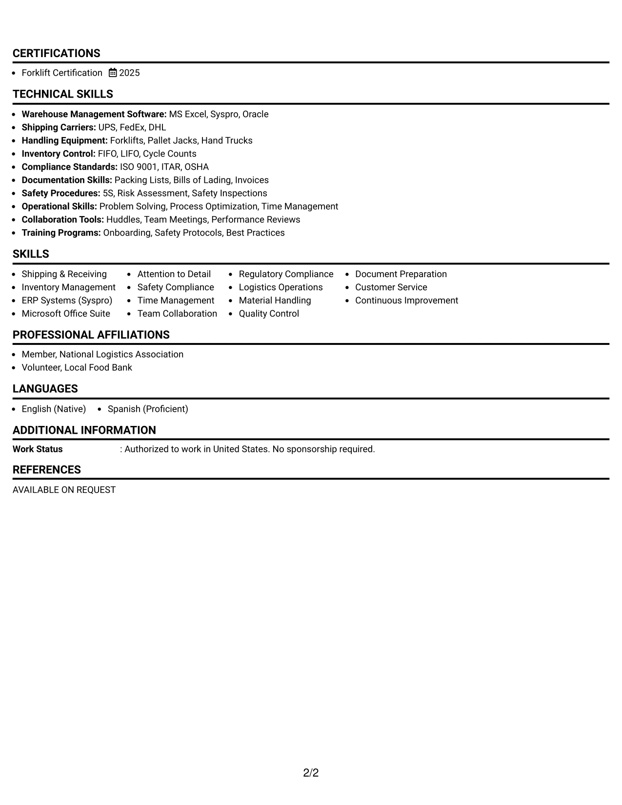Resume Example Page 2
