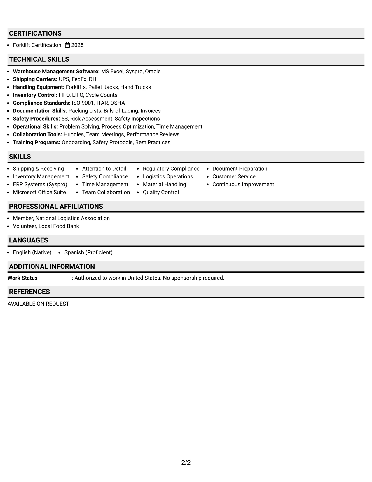 Resume Example Page 2