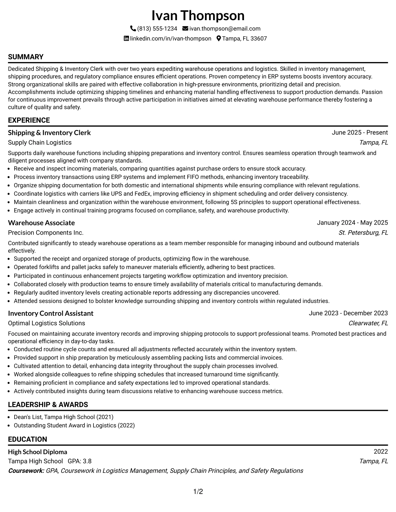 Resume Example Page 1