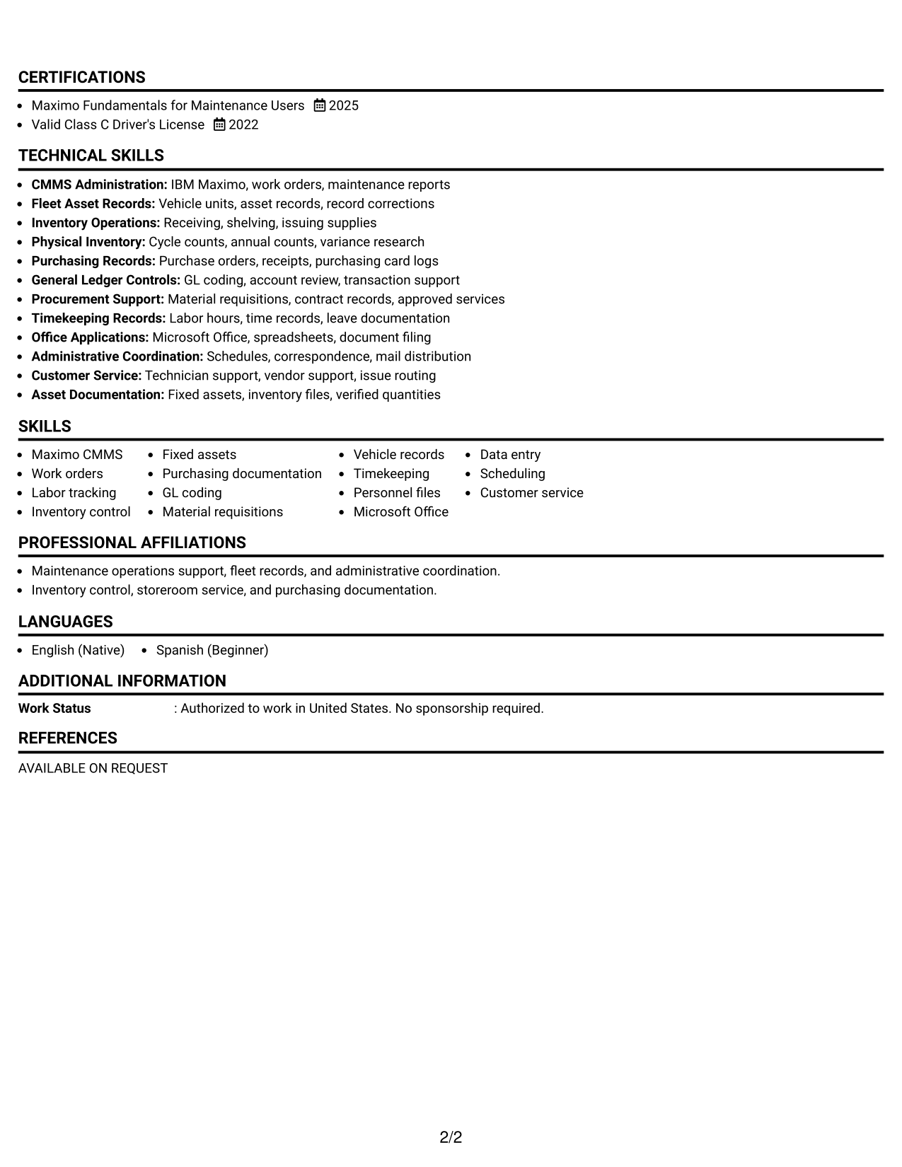 Resume Example Page 2