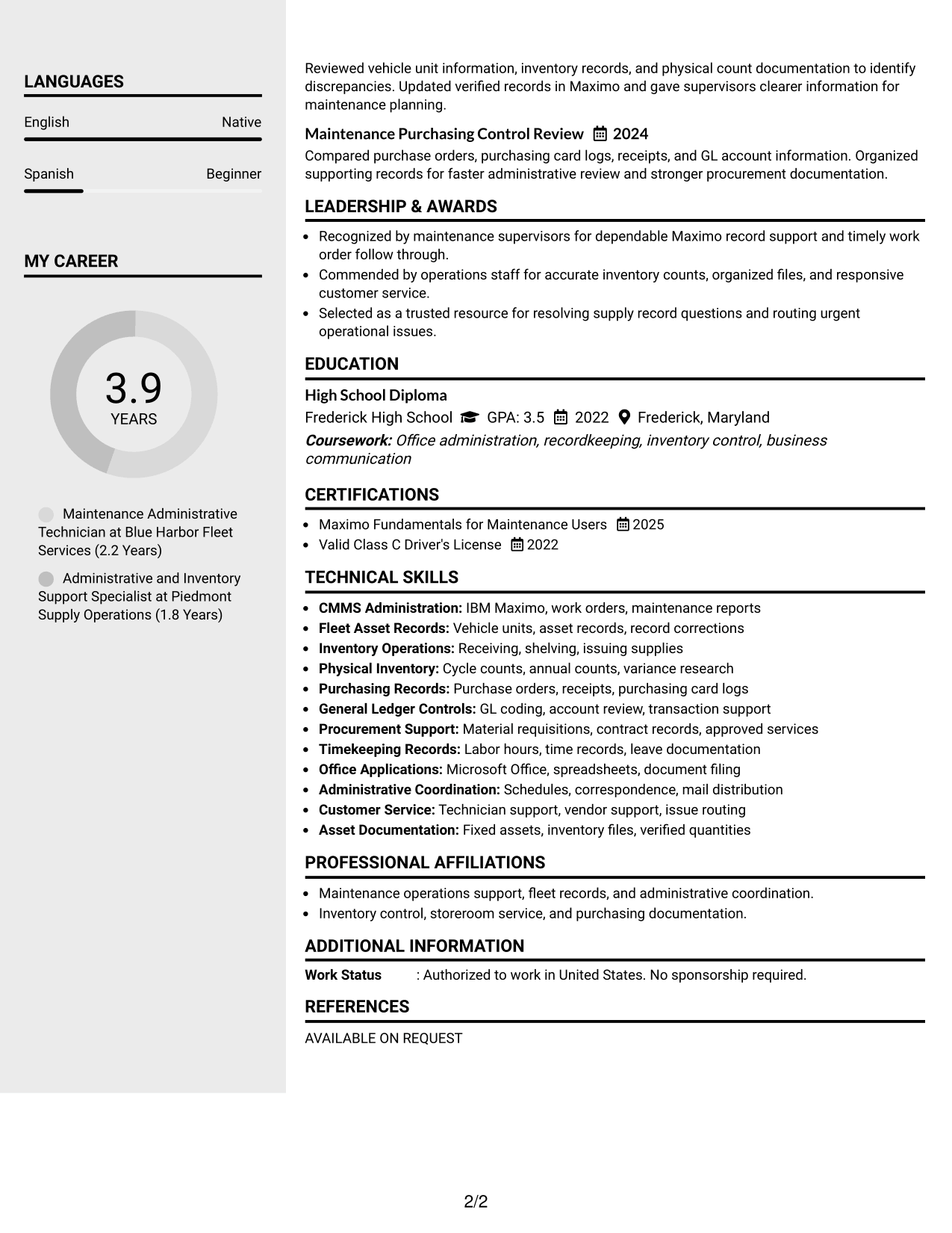 Resume Example Page 2