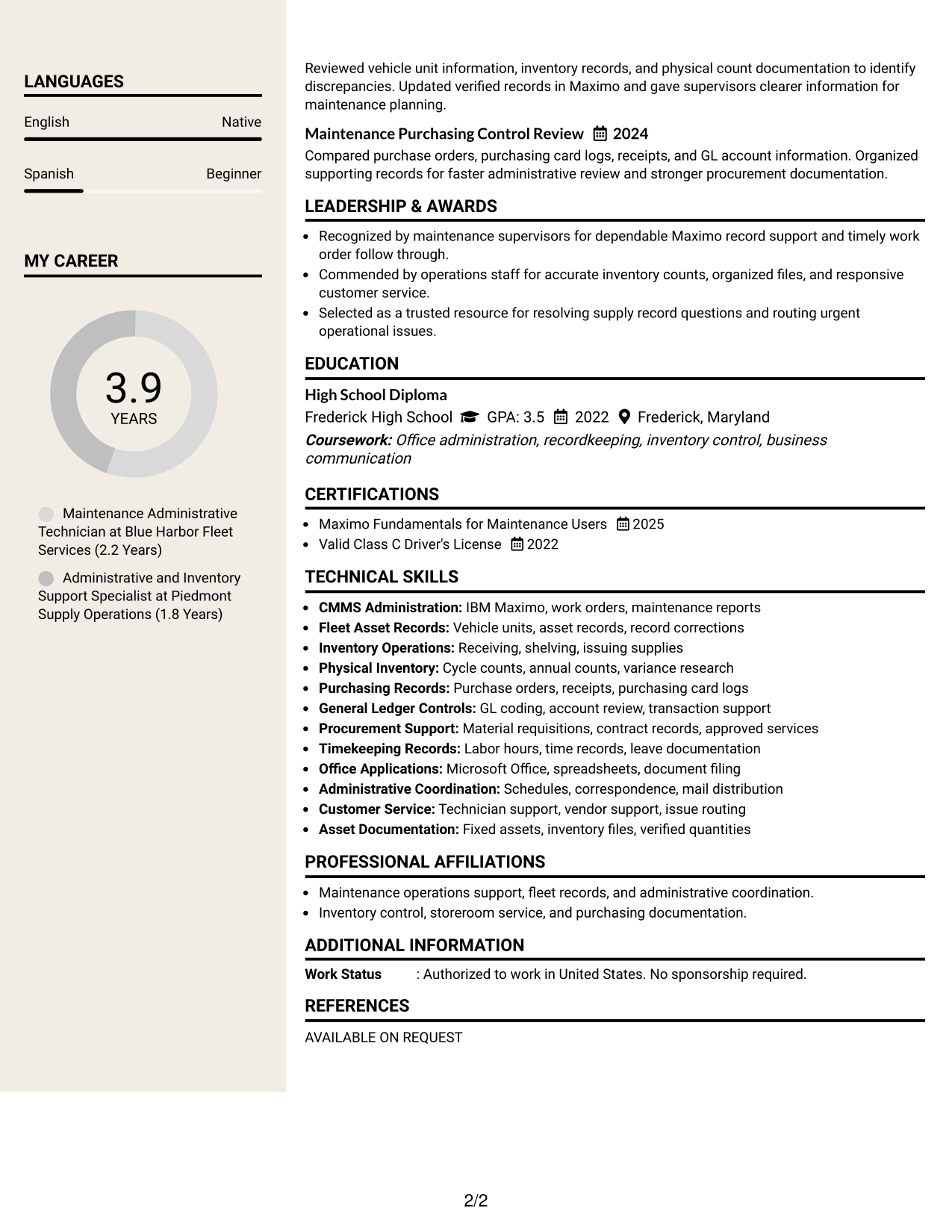 Resume Example Page 2