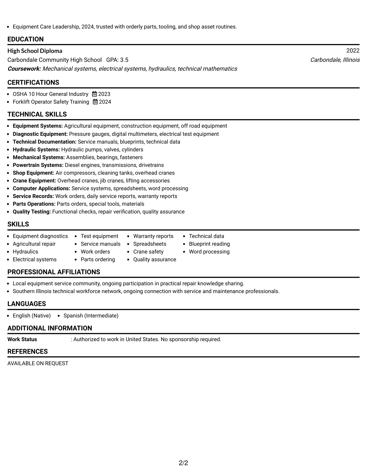 Resume Example Page 2